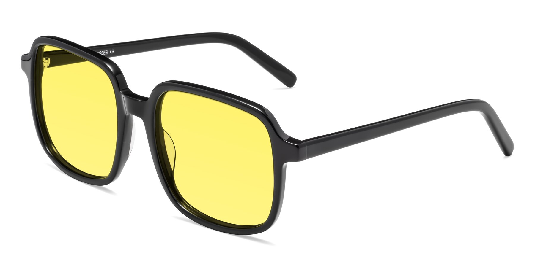 Black Hipster Oversized Square Water Yellow - Tinted Lenses Medium Sunwear Sunglasses with