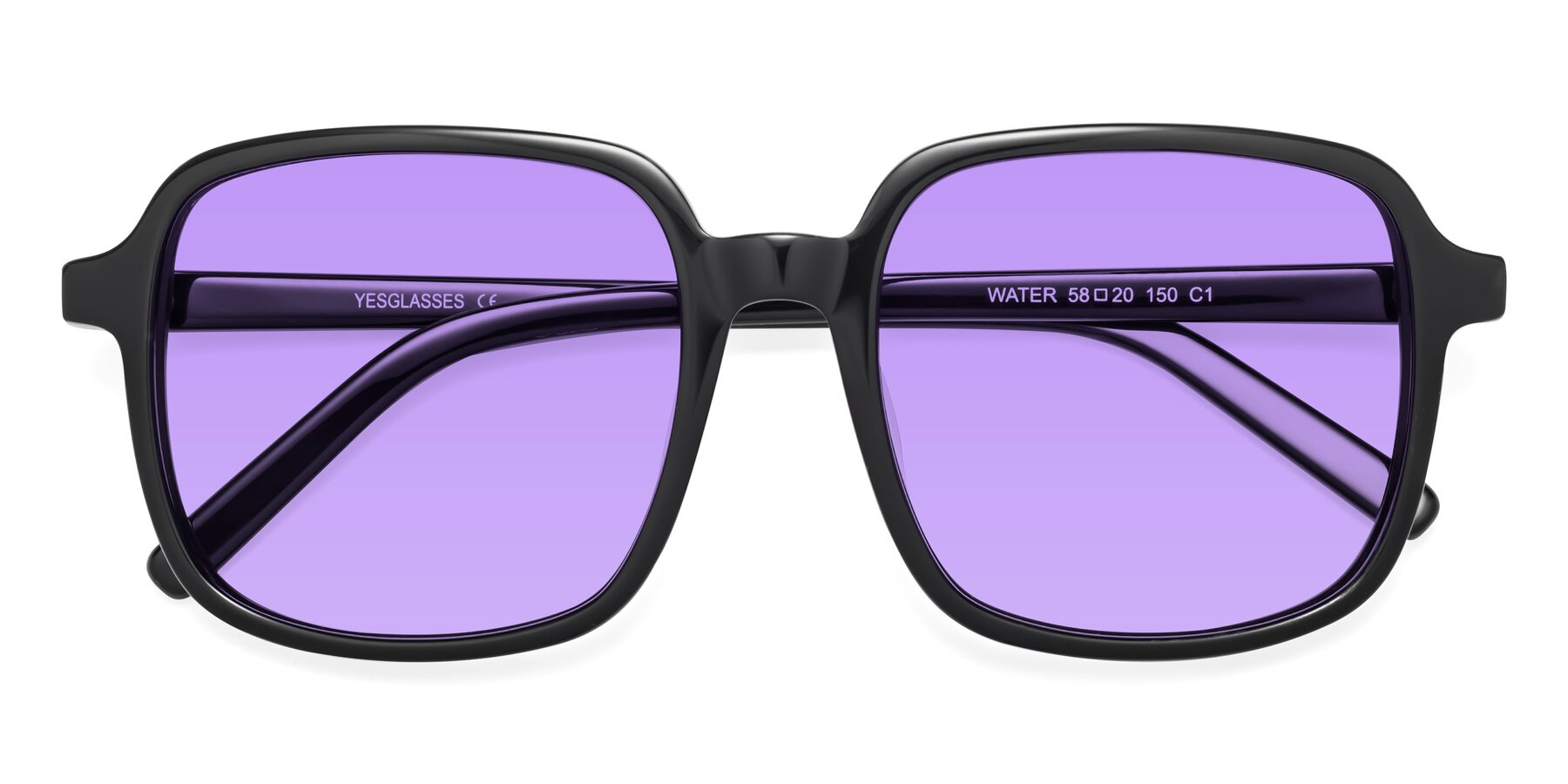 Folded Front of Water in Black with Medium Purple Tinted Lenses
