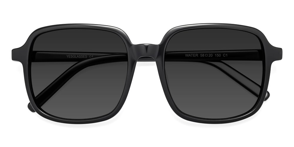 Black Oversized Acetate Square Tinted Sunglasses with Gray Sunwear