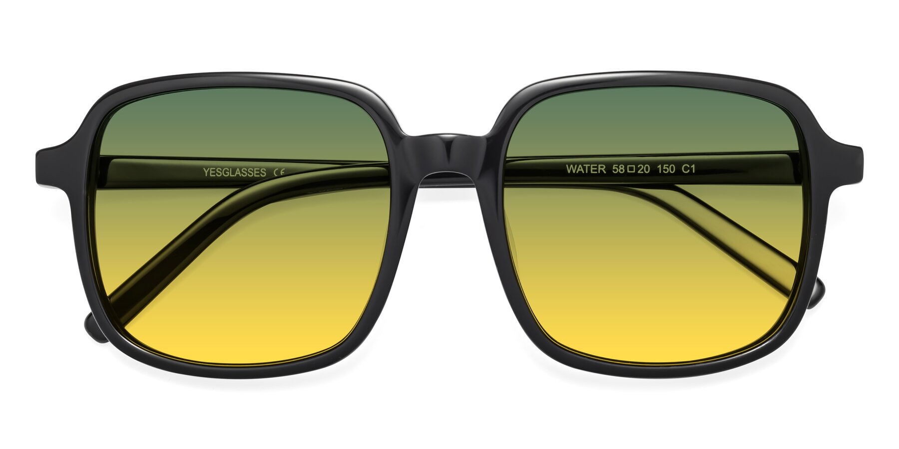 Folded Front of Water in Black with Green / Yellow Gradient Lenses