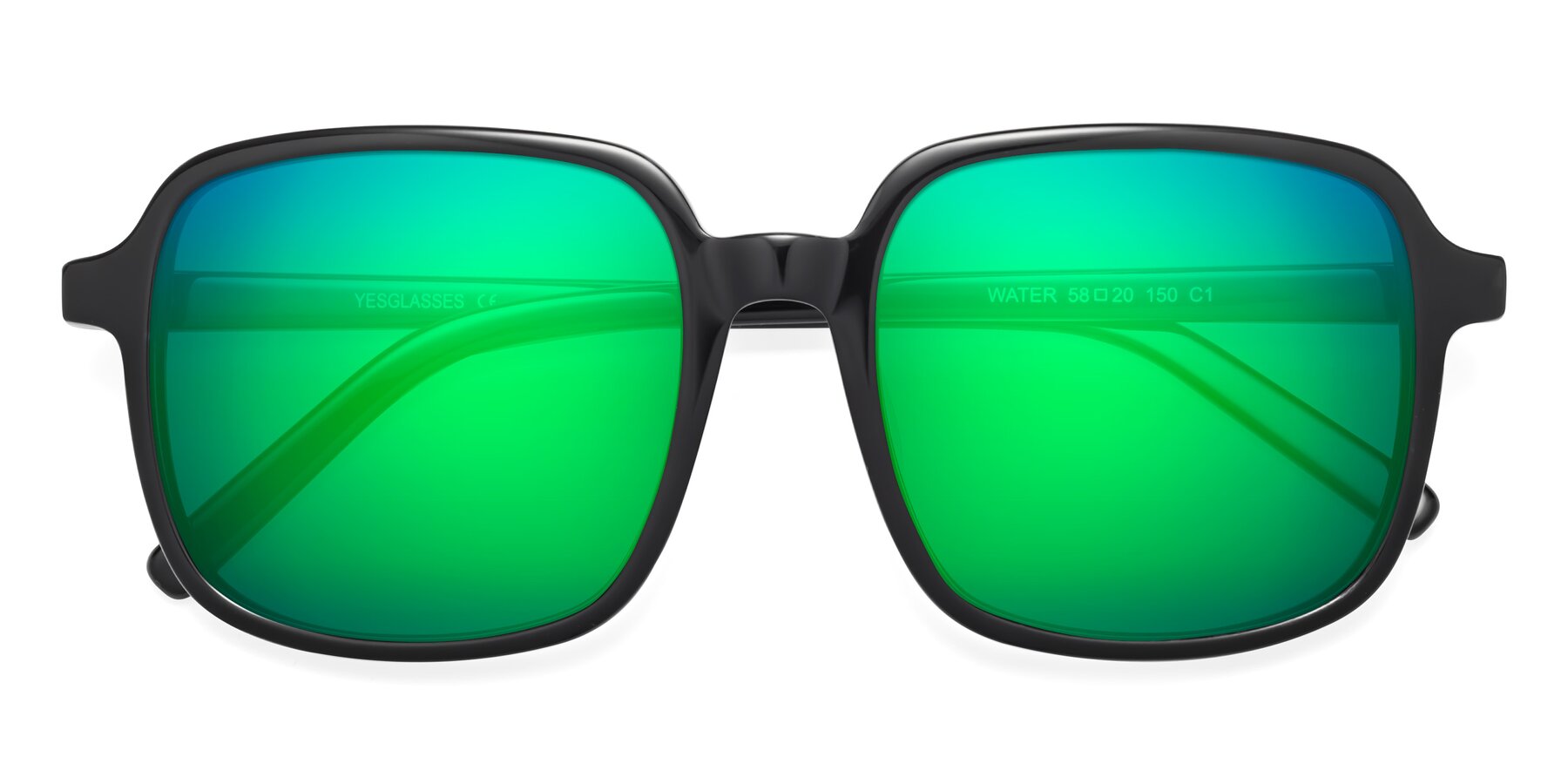 Folded Front of Water in Black with Green Mirrored Lenses