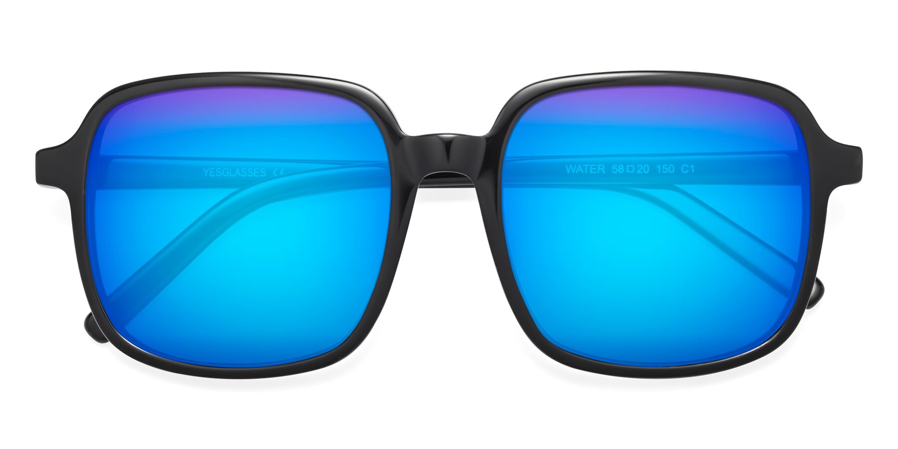 Folded Front of Water in Black with Blue Mirrored Lenses