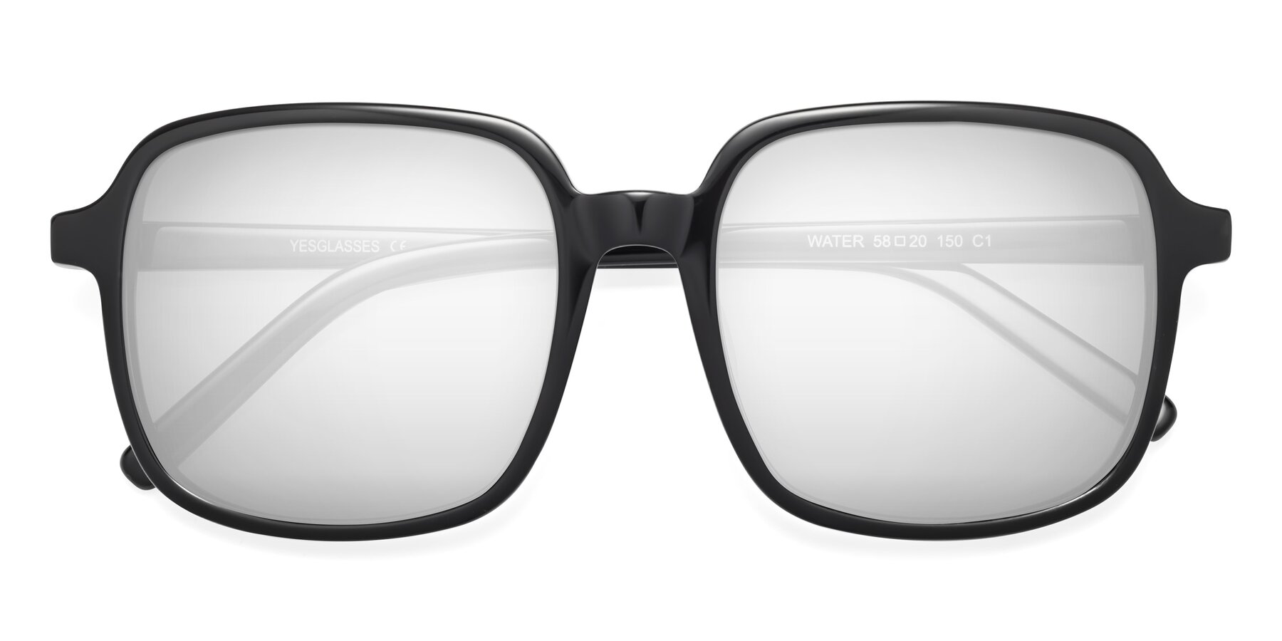 Folded Front of Water in Black with Silver Mirrored Lenses