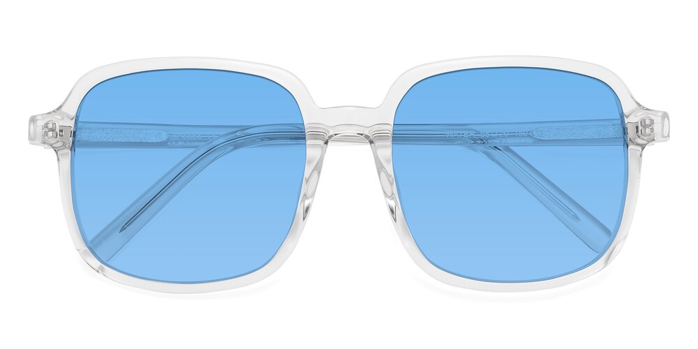 Clear Oversized Acetate Square Tinted Sunglasses with Medium Blue