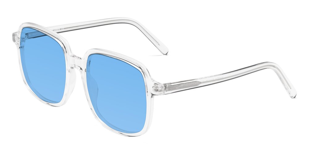 Clear Oversized Acetate Square Tinted Sunglasses with Medium Blue