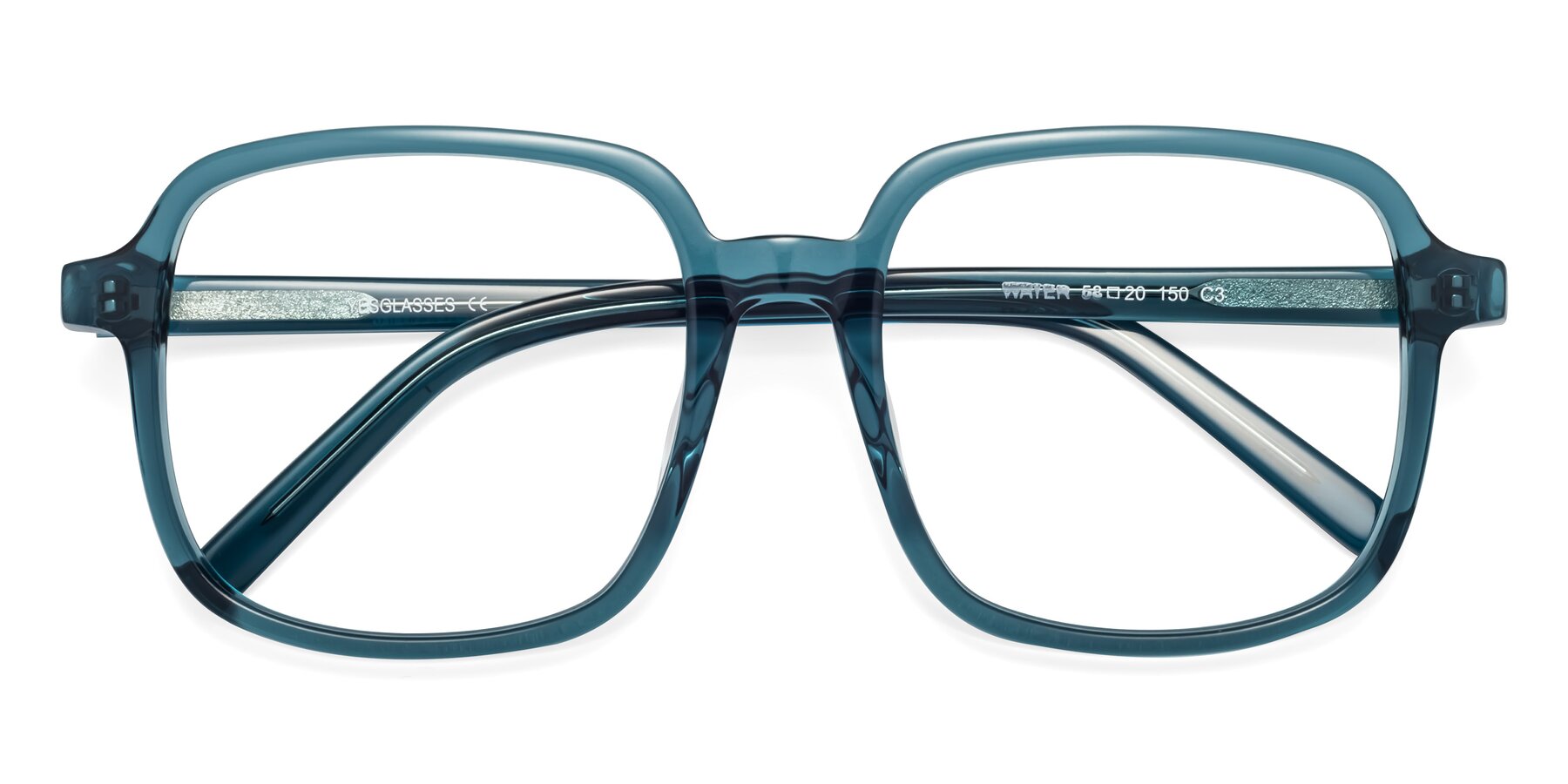 Folded Front of Water in Transparent Cyan with Clear Reading Eyeglass Lenses