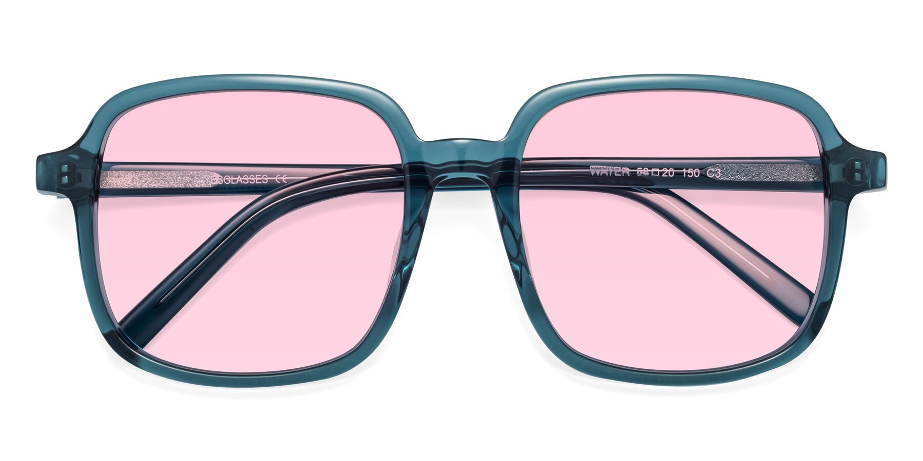 Folded Front of Water in Transparent Cyan with Light Pink Tinted Lenses