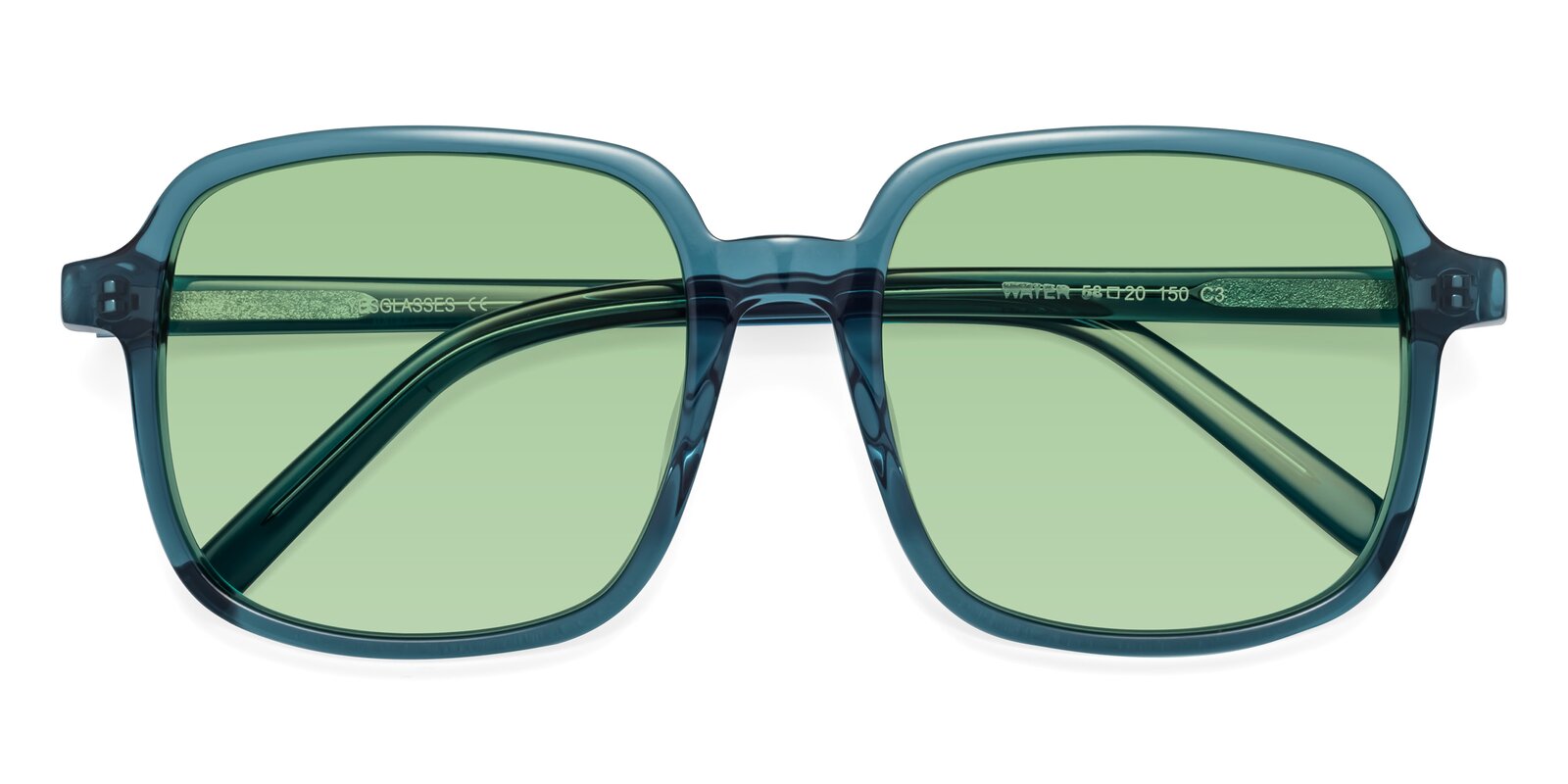 Transparent Cyan Hipster Oversized Square Tinted Sunglasses with Medium