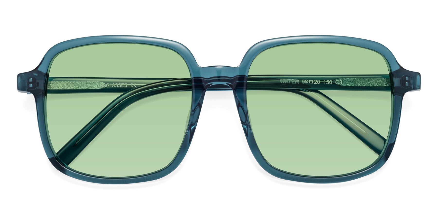 Folded Front of Water in Transparent Cyan with Medium Green Tinted Lenses