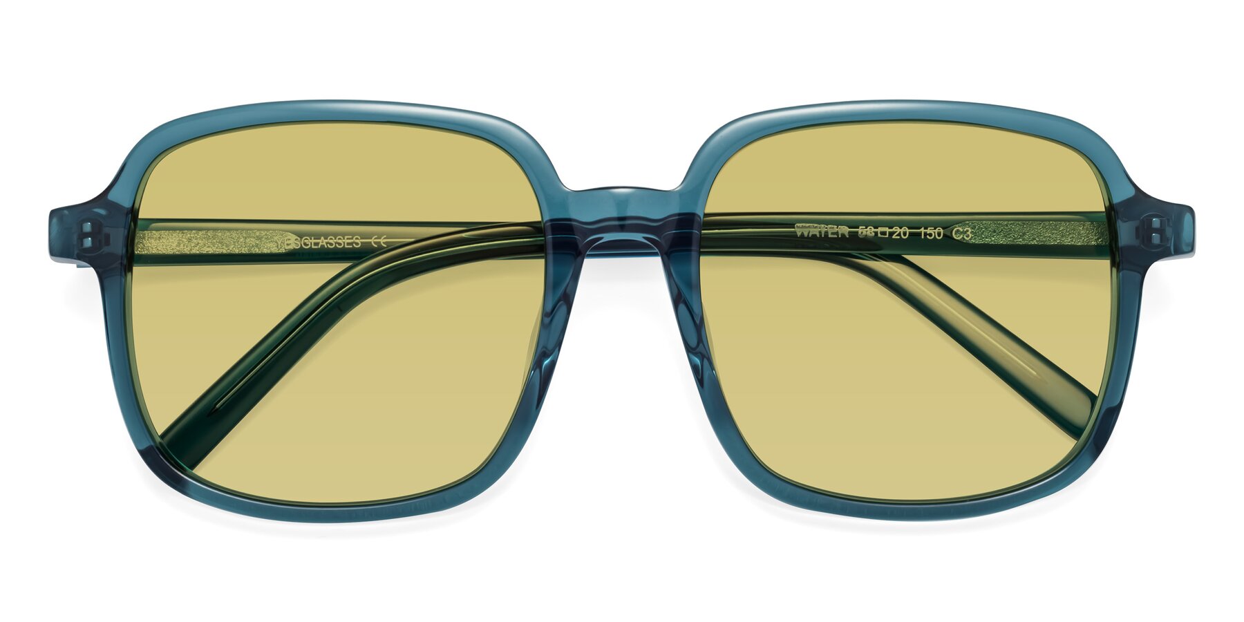 Folded Front of Water in Transparent Cyan with Medium Champagne Tinted Lenses