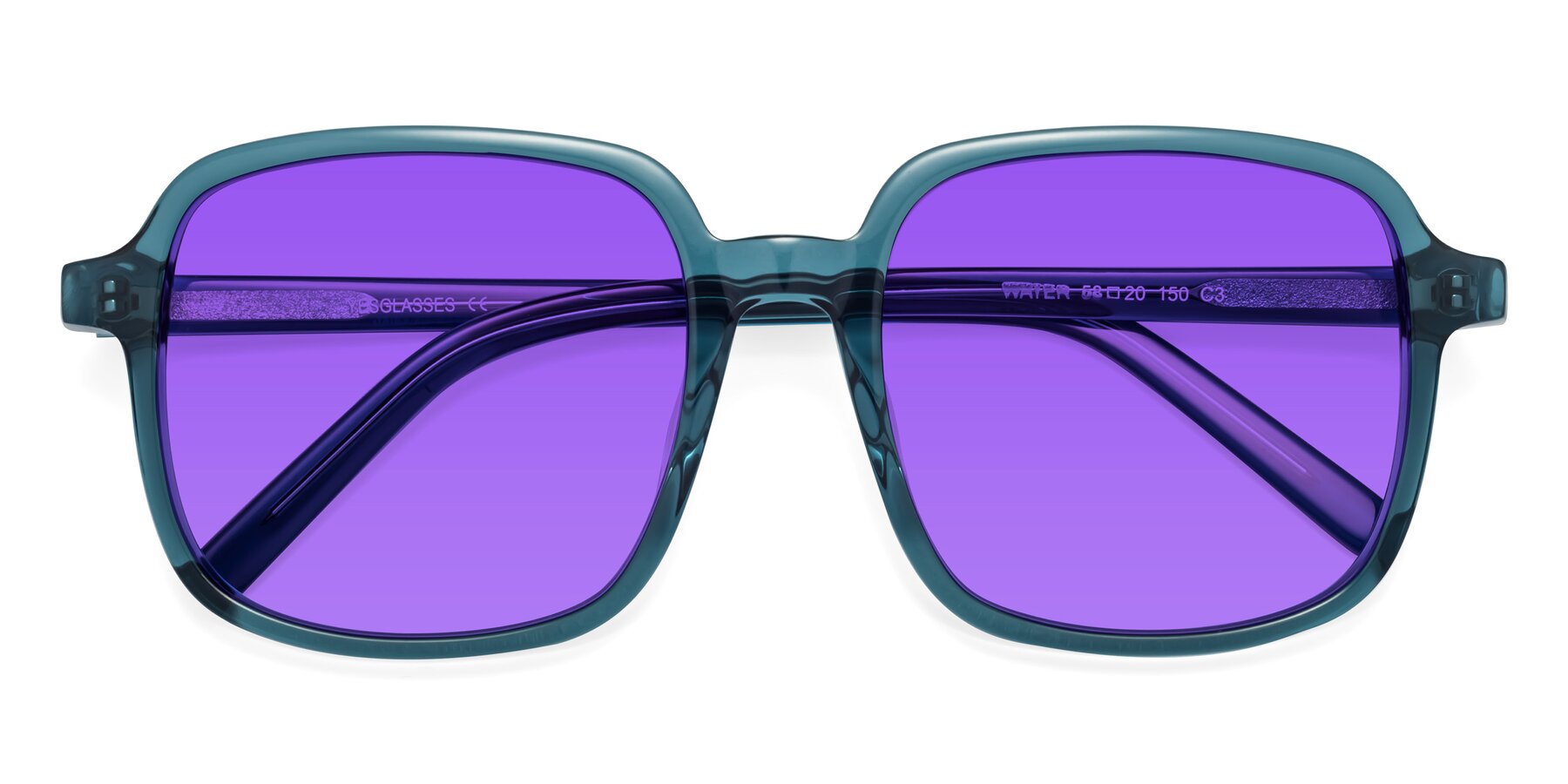 Folded Front of Water in Transparent Cyan with Purple Tinted Lenses