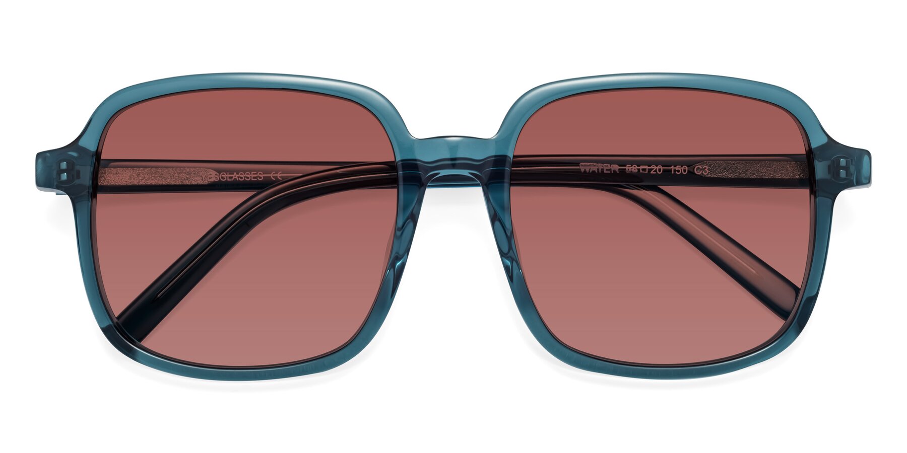 Folded Front of Water in Transparent Cyan with Garnet Tinted Lenses