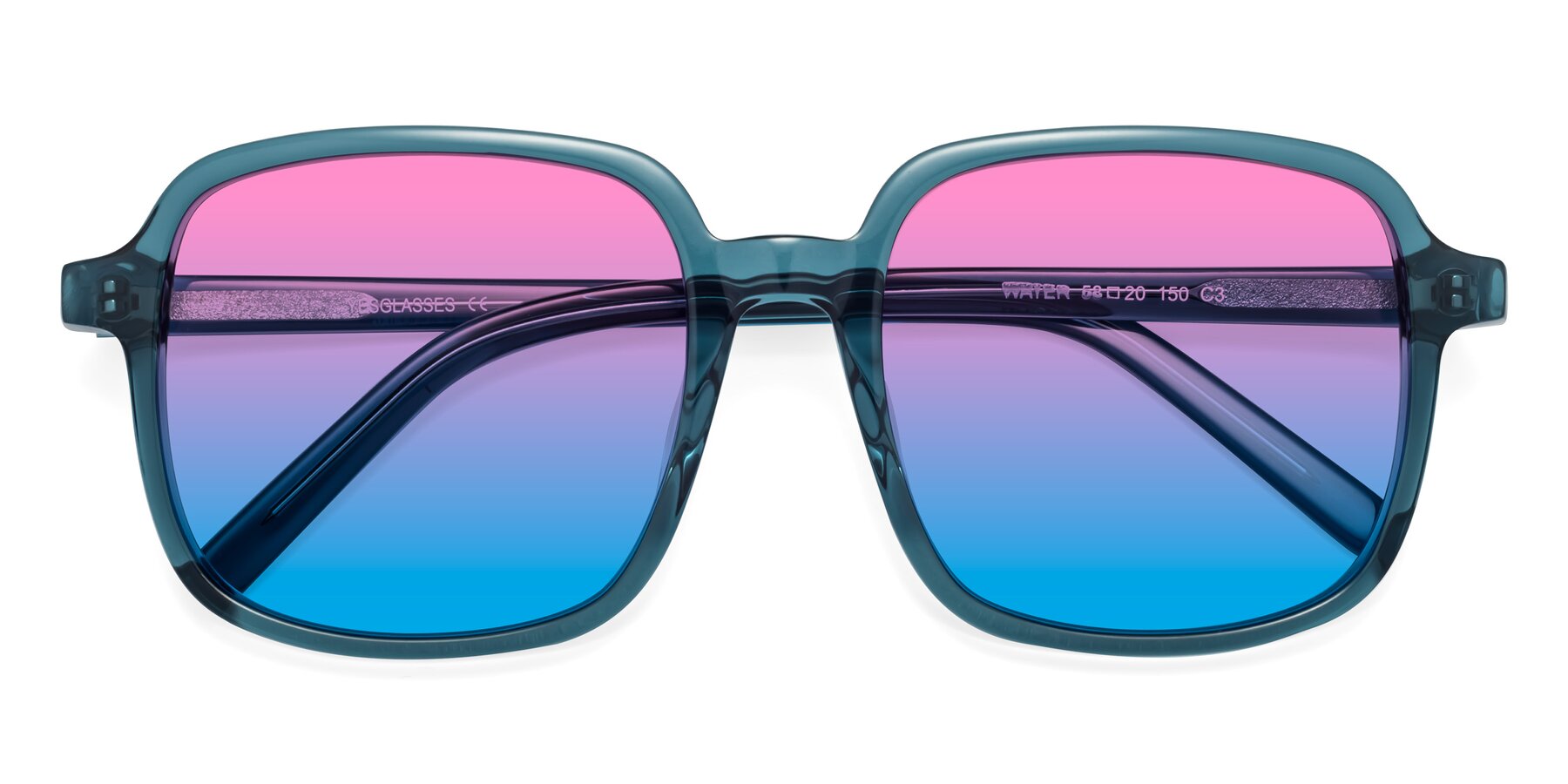 Folded Front of Water in Transparent Cyan with Pink / Blue Gradient Lenses