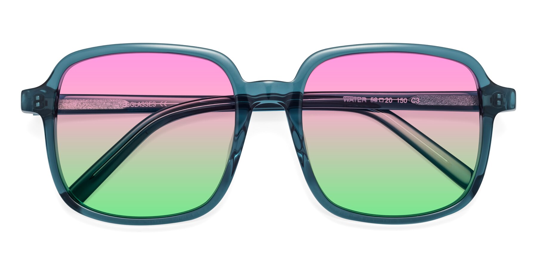 Folded Front of Water in Transparent Cyan with Pink / Green Gradient Lenses