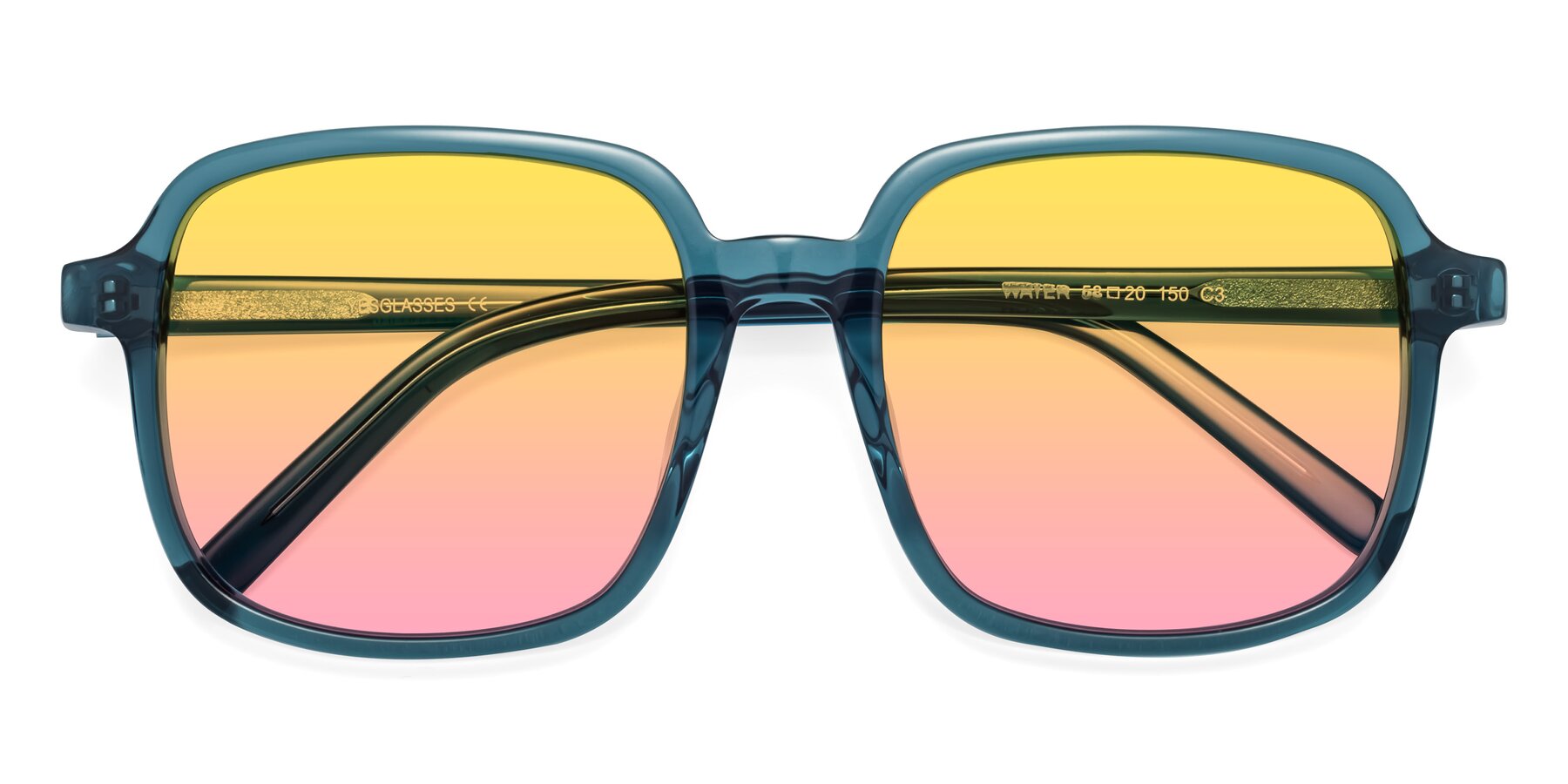Folded Front of Water in Transparent Cyan with Yellow / Pink Gradient Lenses