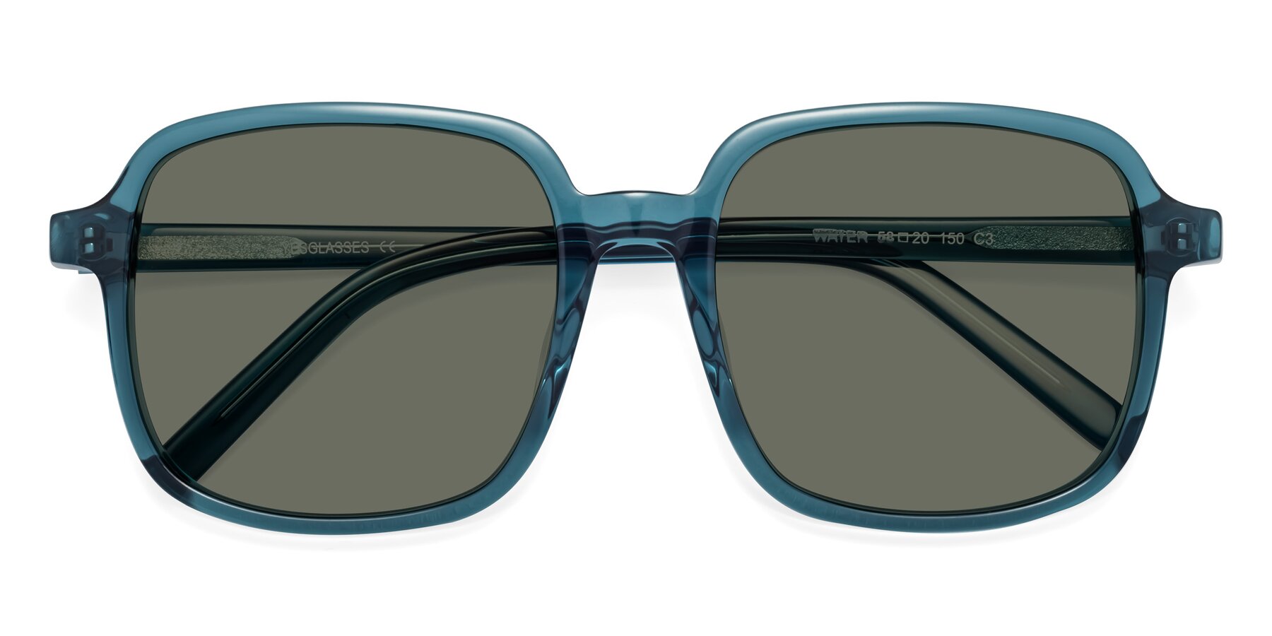 Folded Front of Water in Transparent Cyan with Gray Polarized Lenses