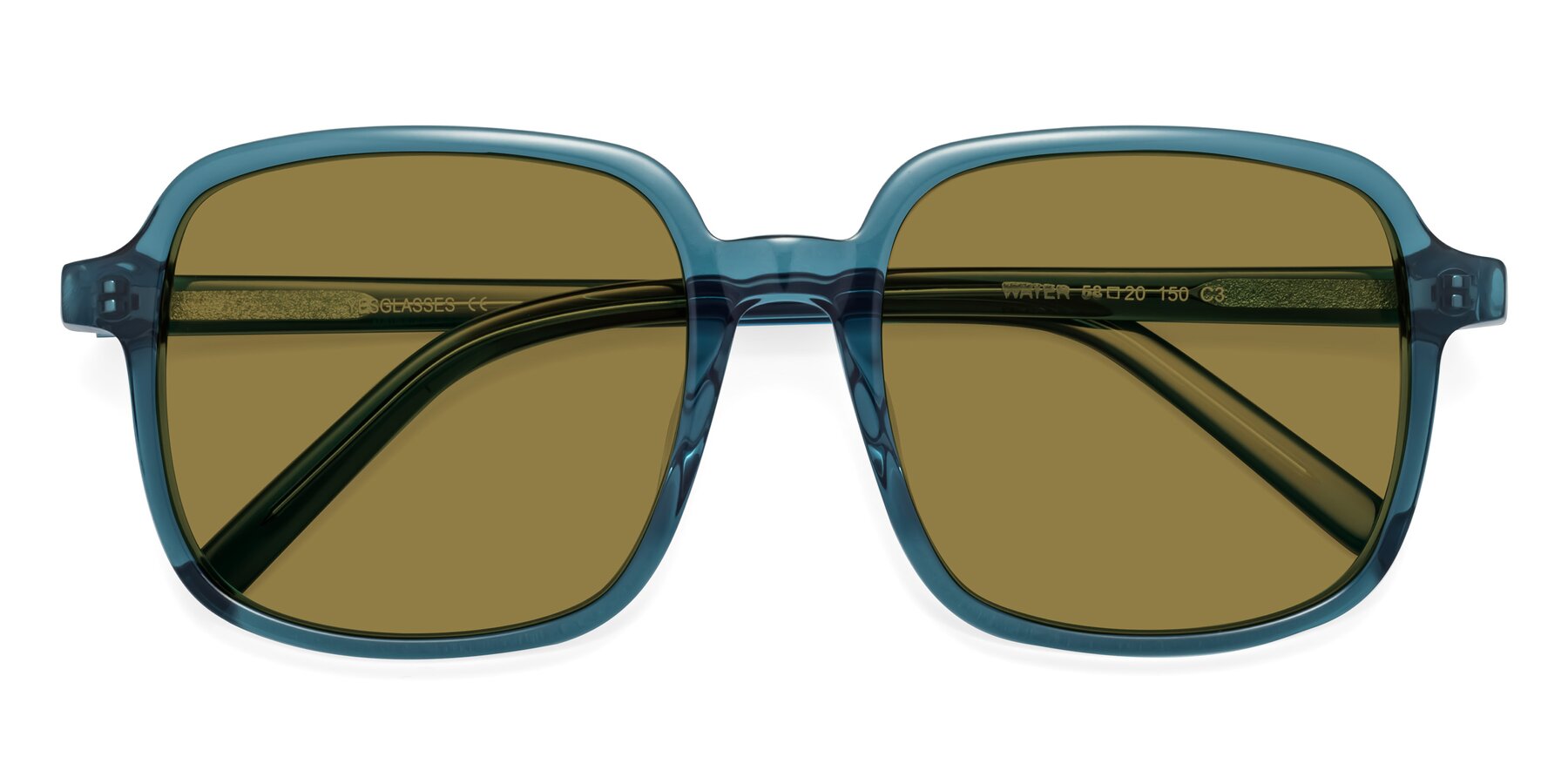 Folded Front of Water in Transparent Cyan with Brown Polarized Lenses