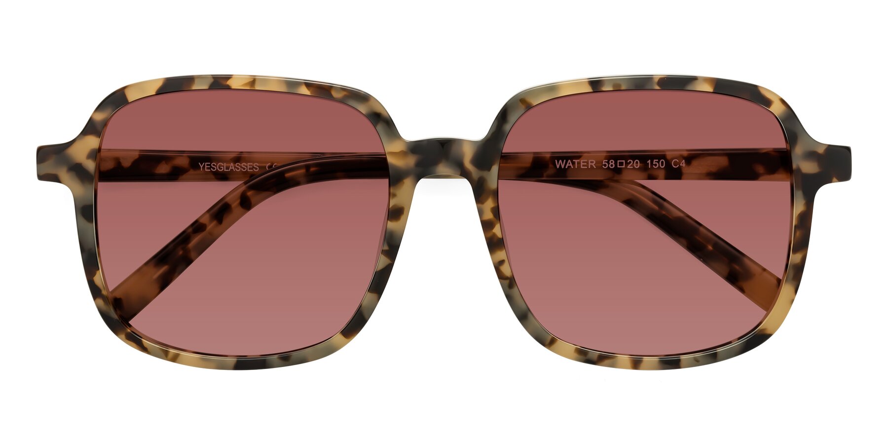 Folded Front of Water in Ivory Tortoise with Garnet Tinted Lenses