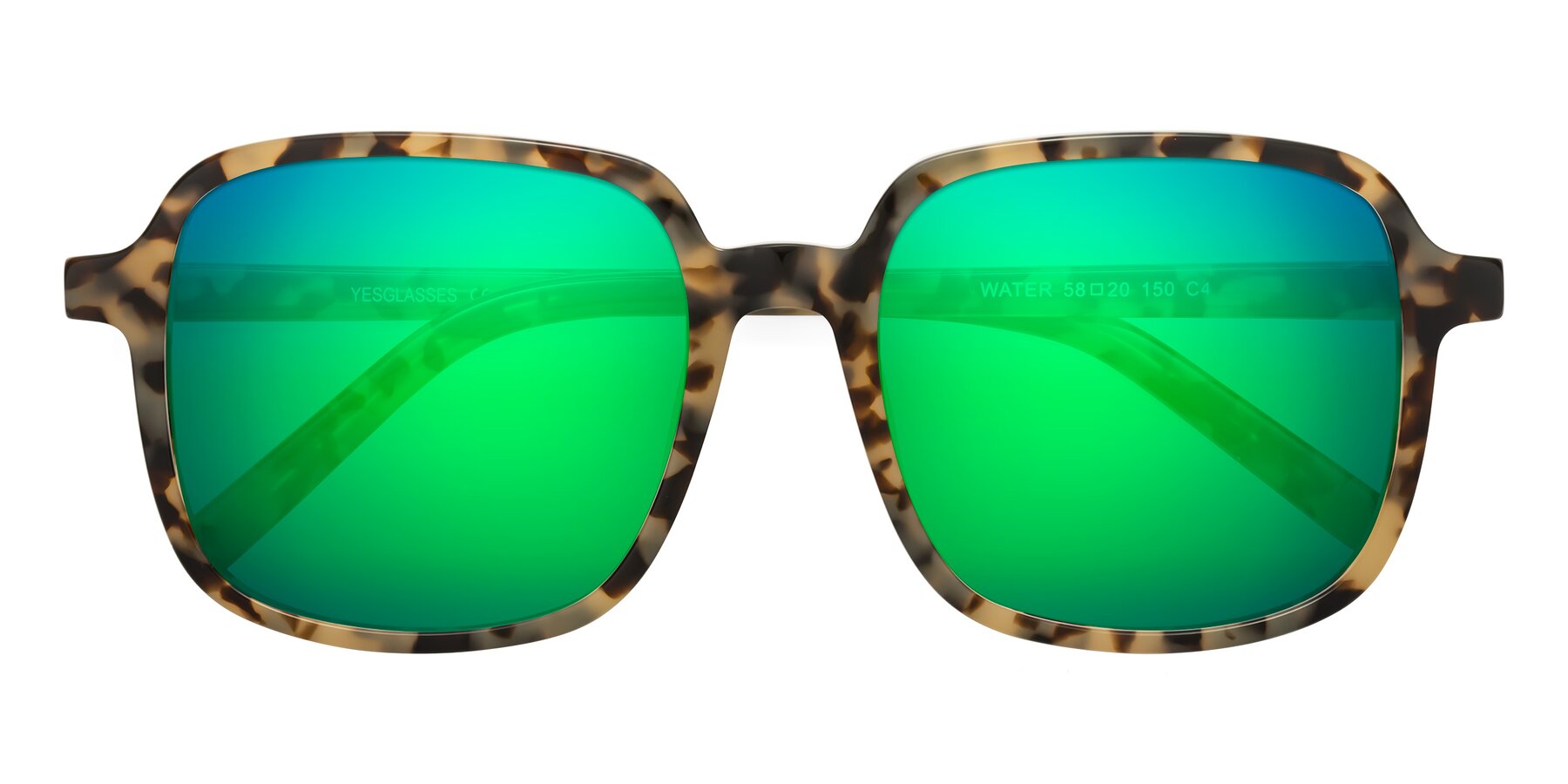 Folded Front of Water in Ivory Tortoise with Green Mirrored Lenses