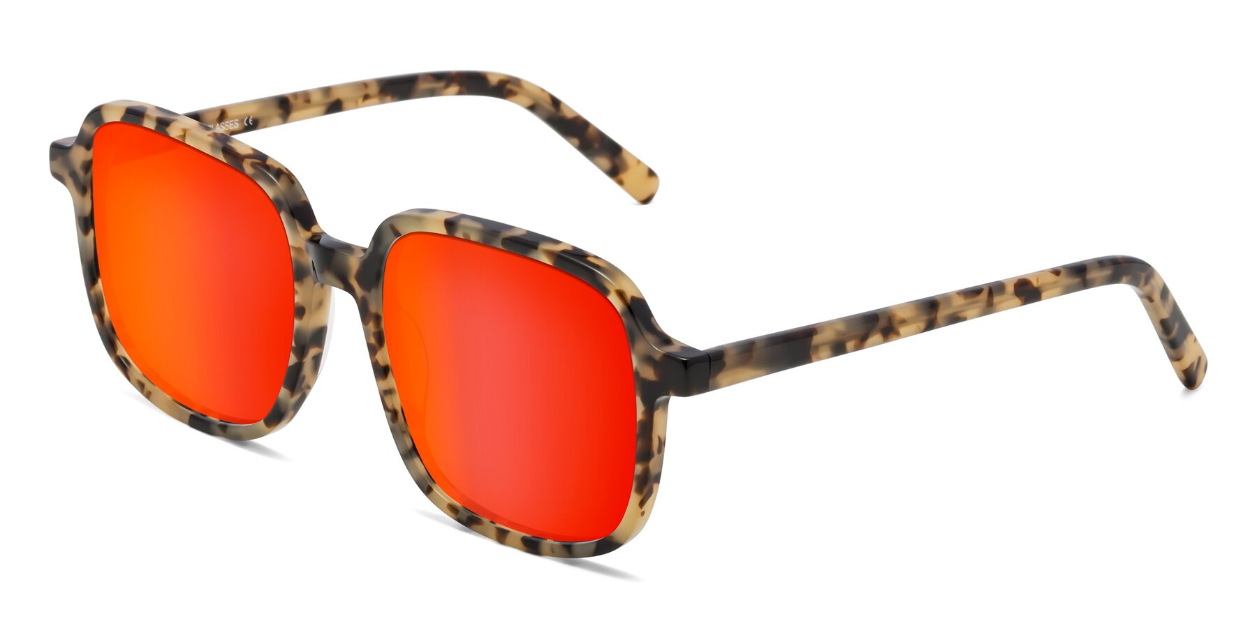 Tortoise Hipster Acetate Square Mirrored Sunglasses with Red Gold Sunwear Lenses