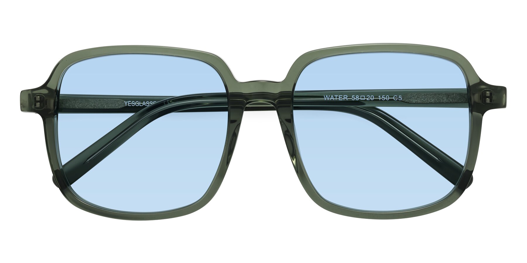 Folded Front of Water in Transparent Green with Light Blue Tinted Lenses