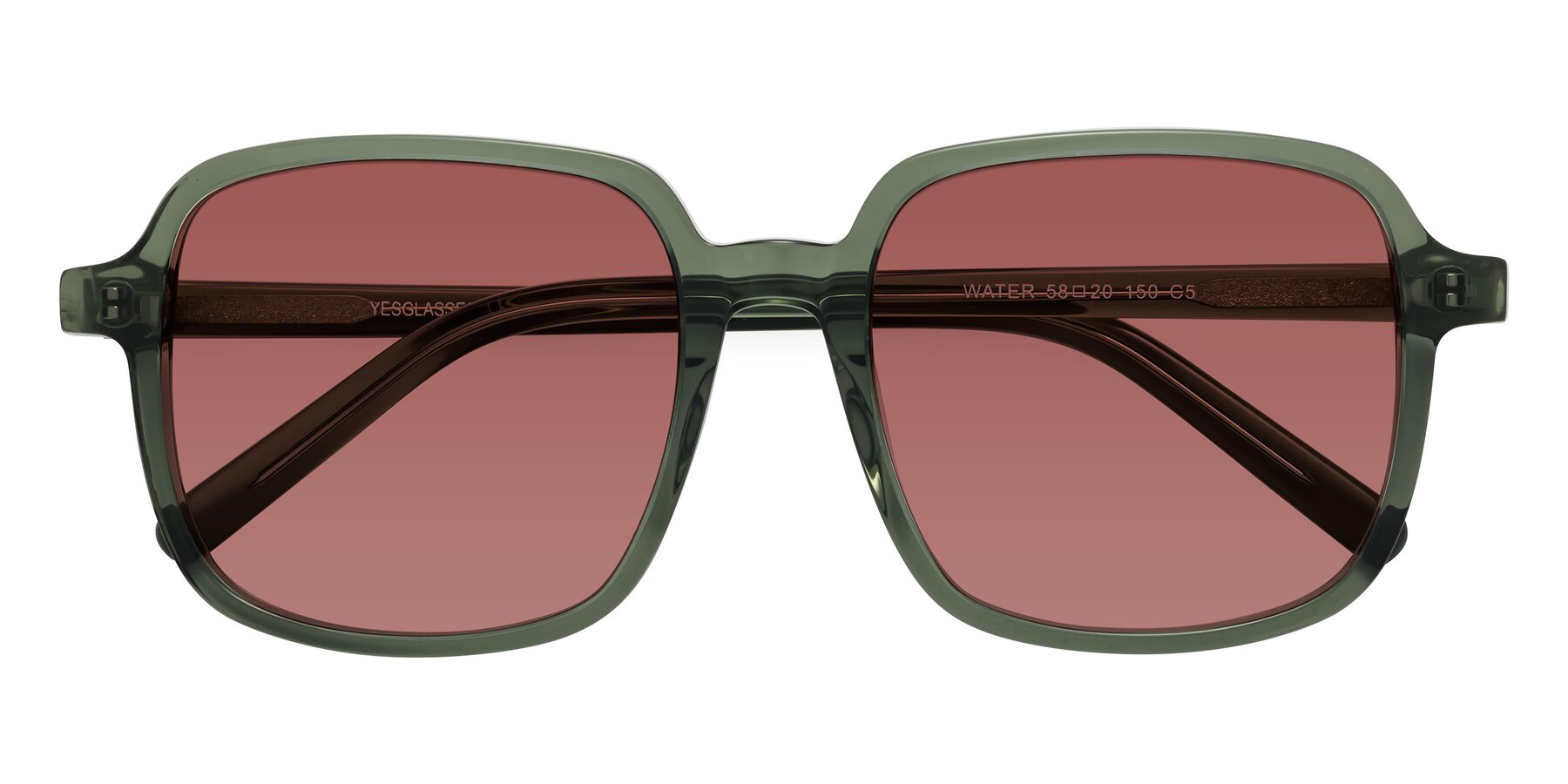 Folded Front of Water in Transparent Green with Garnet Tinted Lenses