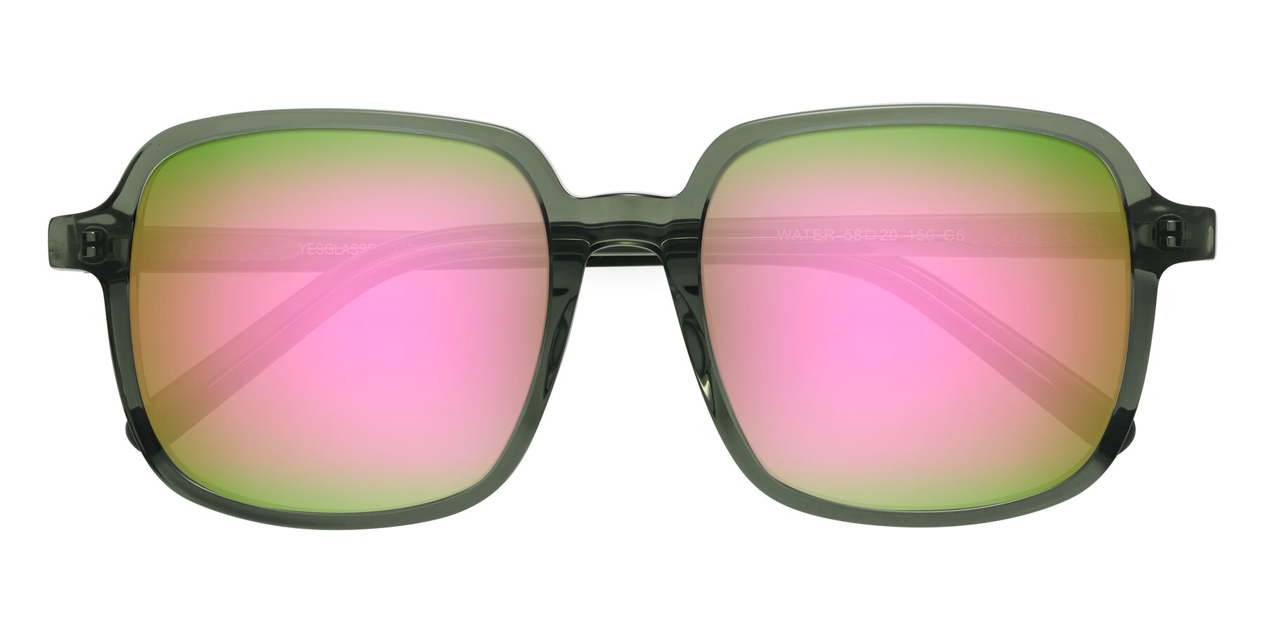 Folded Front of Water in Transparent Green with Pink Mirrored Lenses