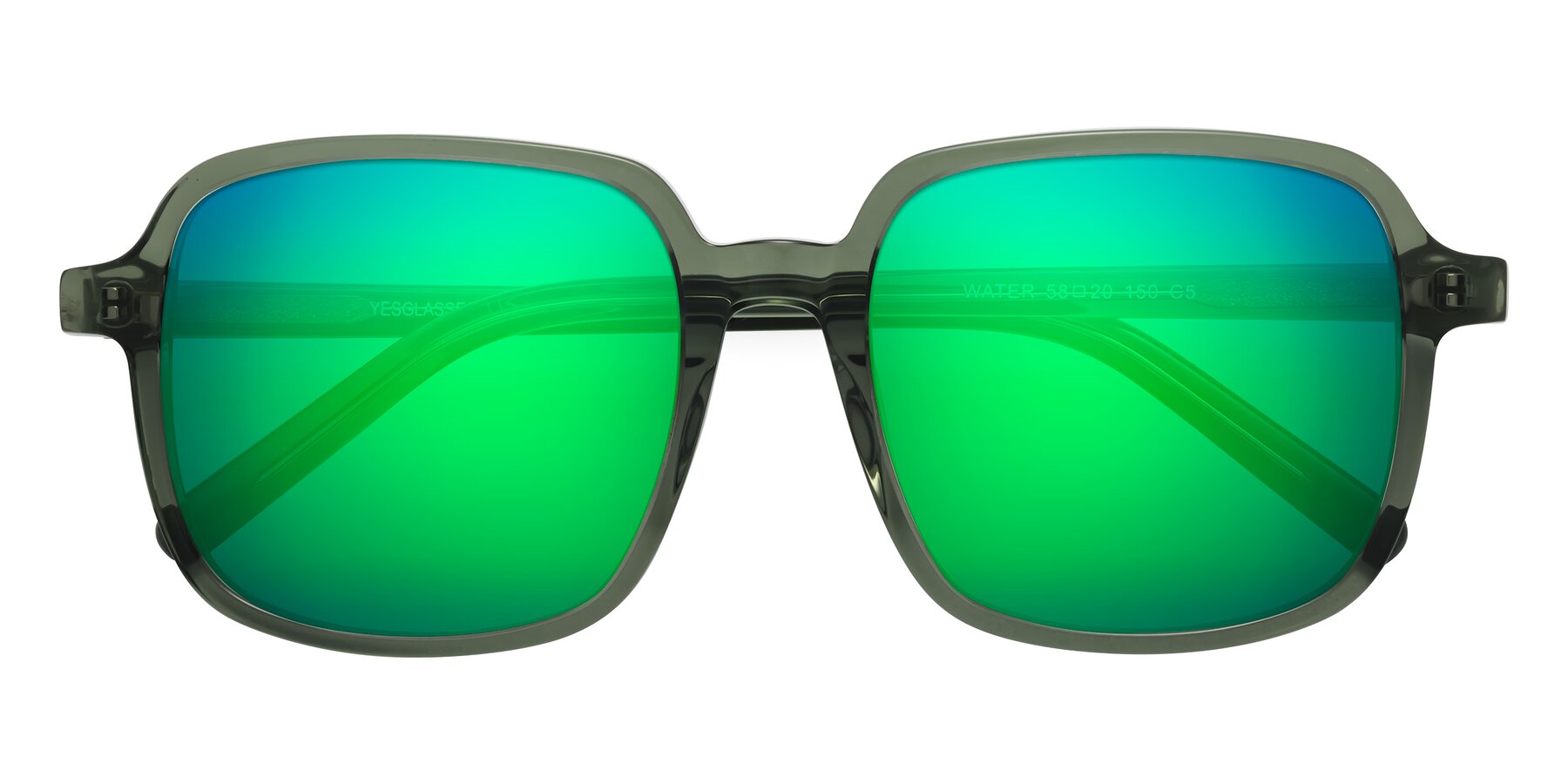 Folded Front of Water in Transparent Green with Green Mirrored Lenses