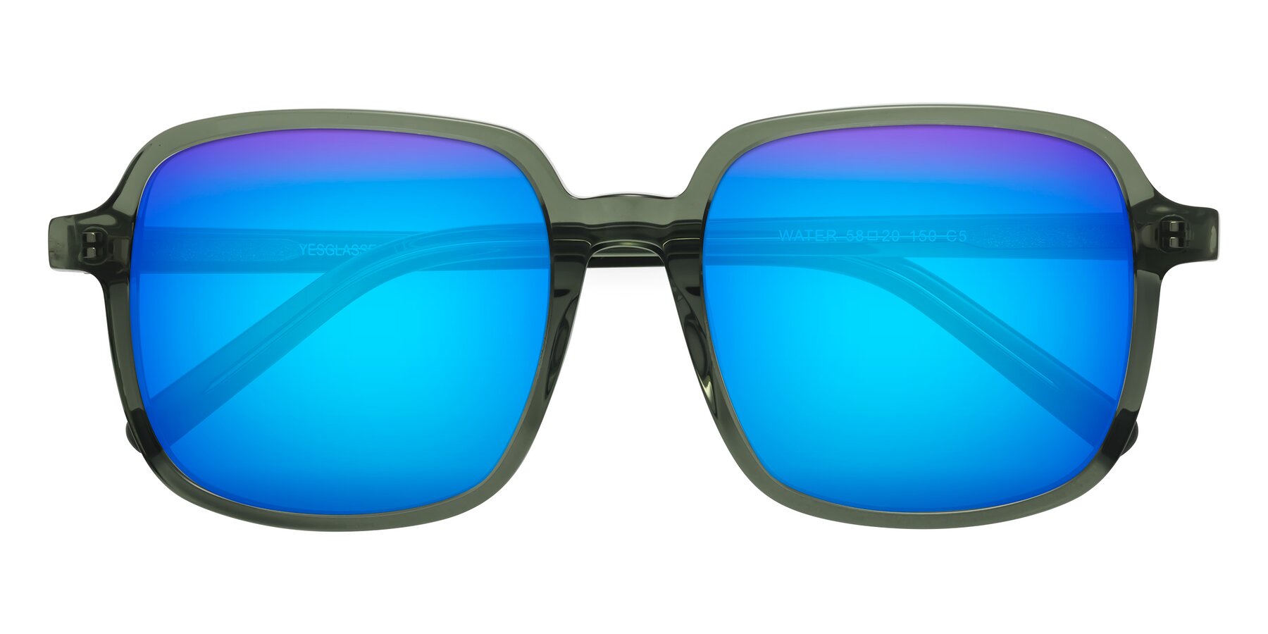 Folded Front of Water in Transparent Green with Blue Mirrored Lenses