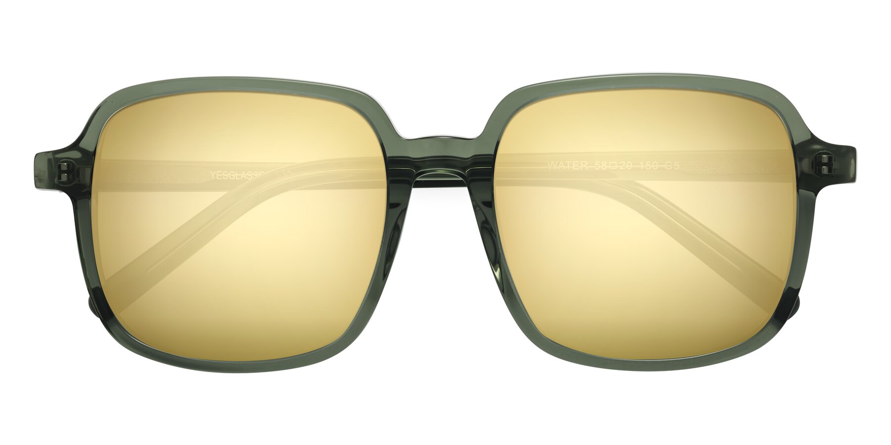 Folded Front of Water in Transparent Green with Gold Mirrored Lenses