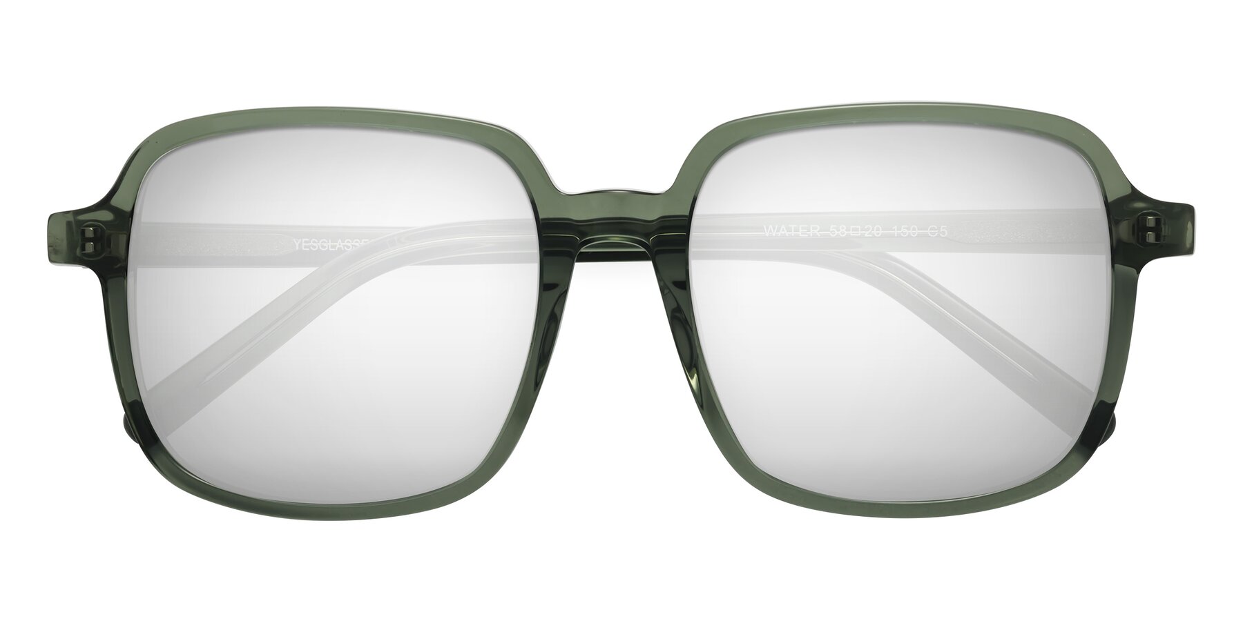 Folded Front of Water in Transparent Green with Silver Mirrored Lenses