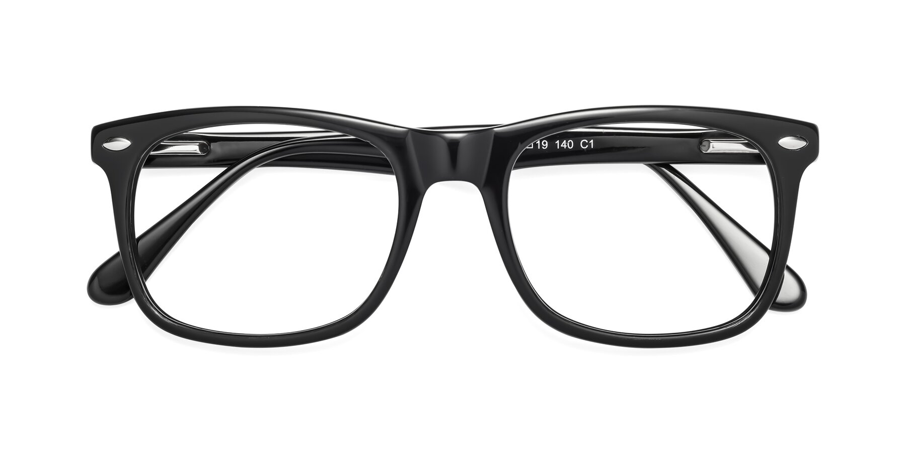 Folded Front of 007 in Black with Clear Reading Eyeglass Lenses