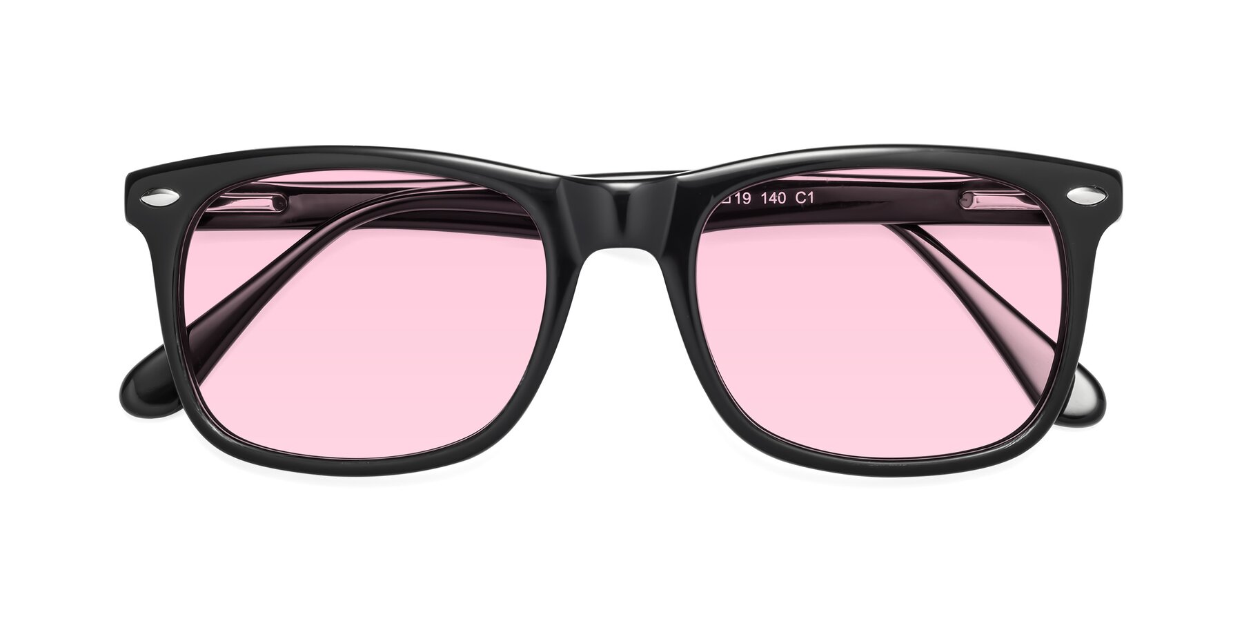 Folded Front of 007 in Black with Light Pink Tinted Lenses