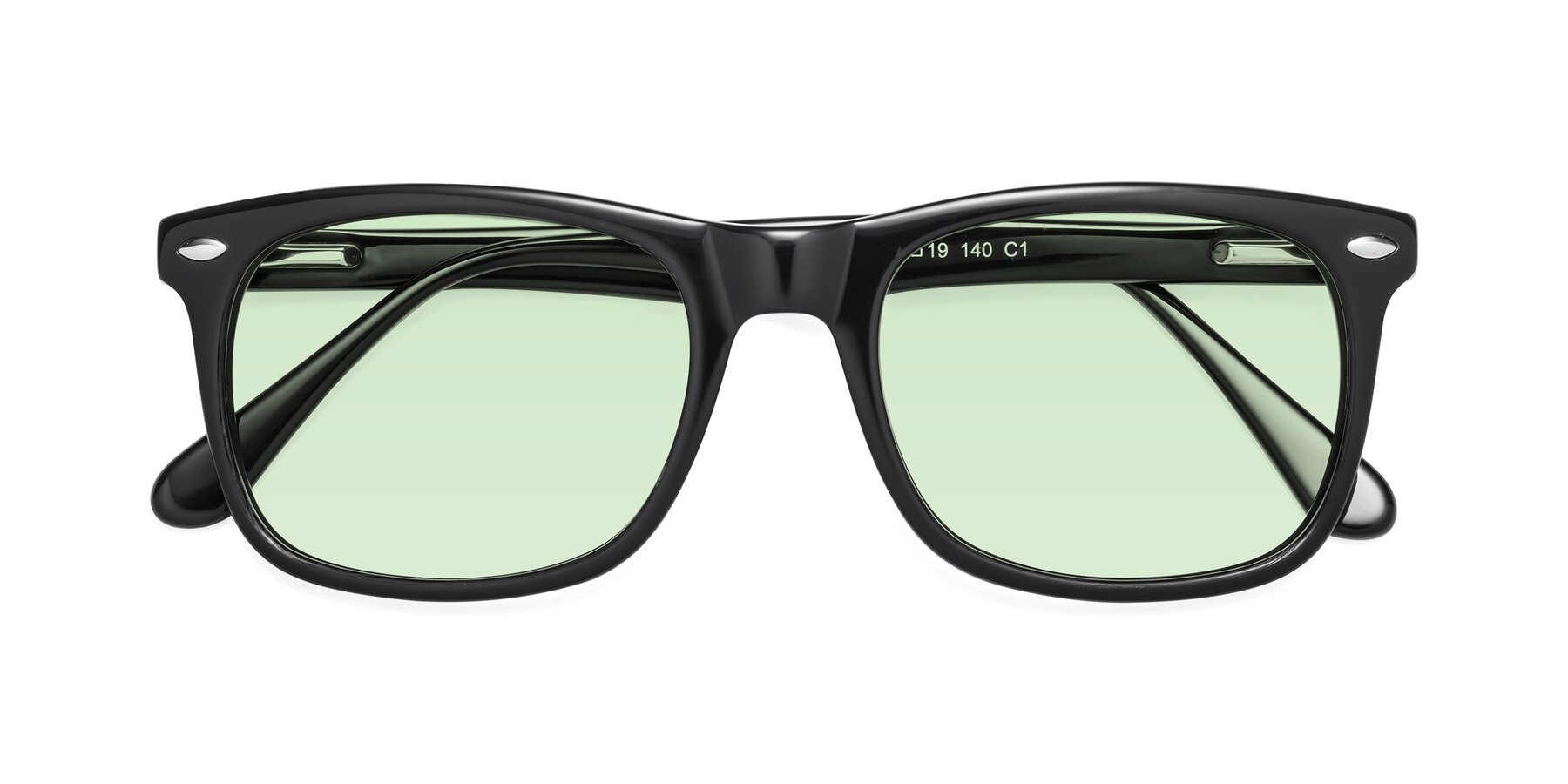Folded Front of 007 in Black with Light Green Tinted Lenses
