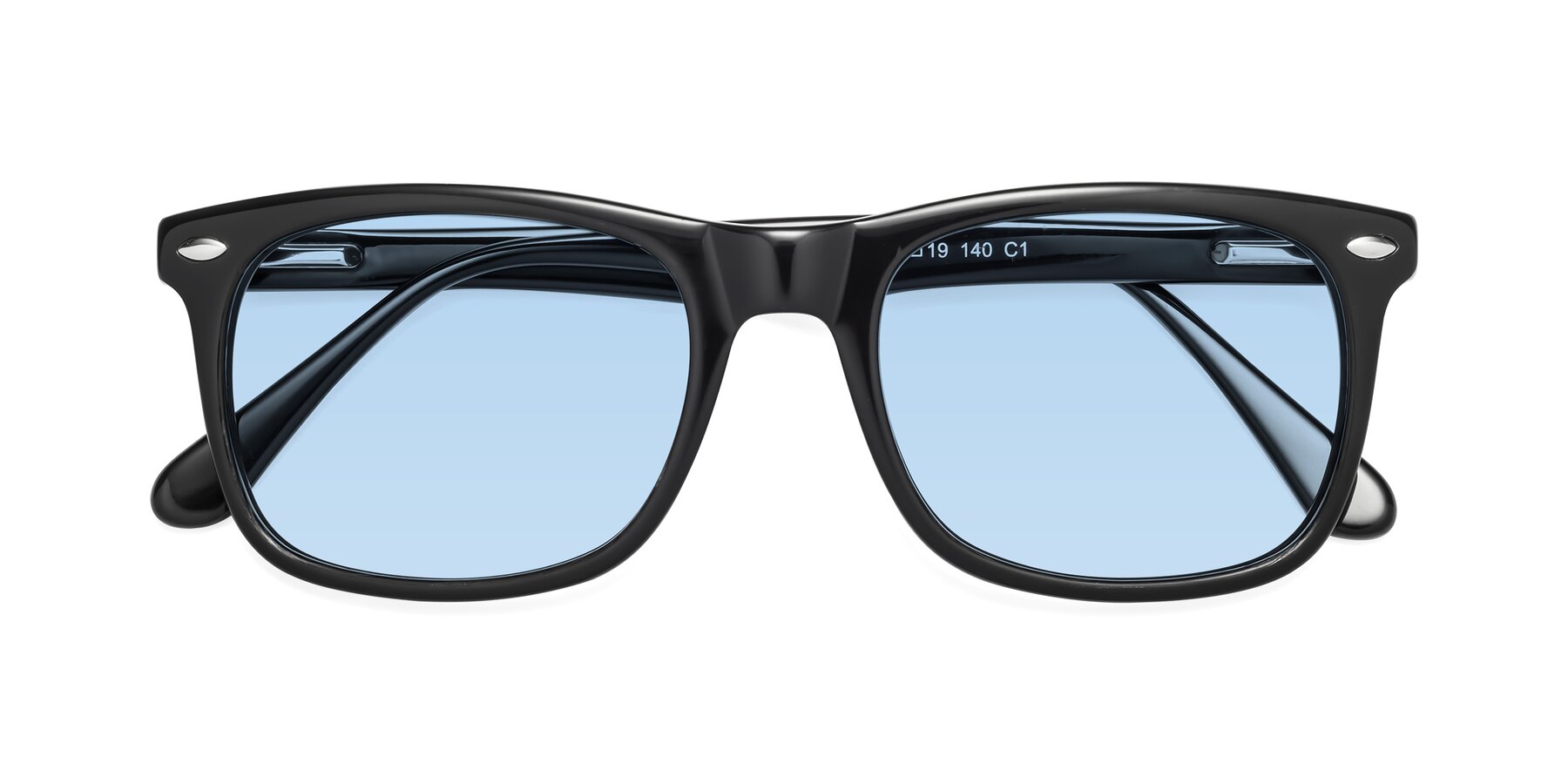Folded Front of 007 in Black with Light Blue Tinted Lenses