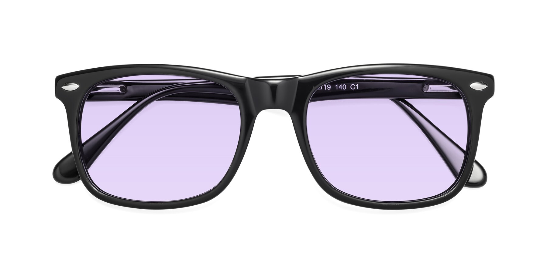 Folded Front of 007 in Black with Light Purple Tinted Lenses