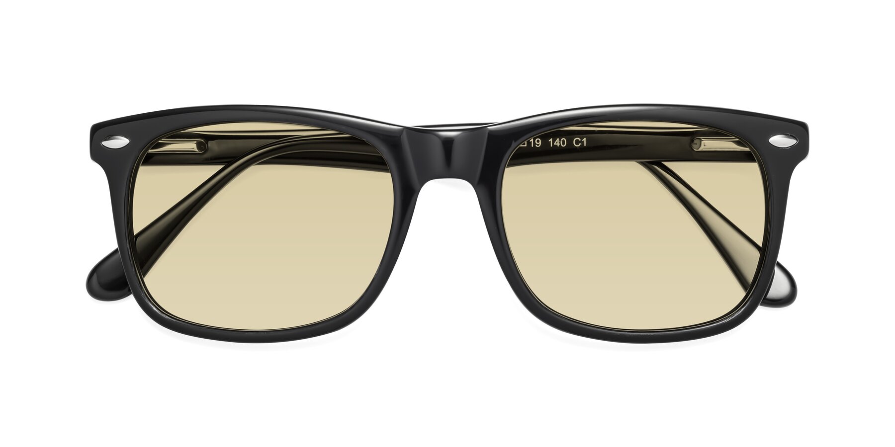 Folded Front of 007 in Black with Light Champagne Tinted Lenses