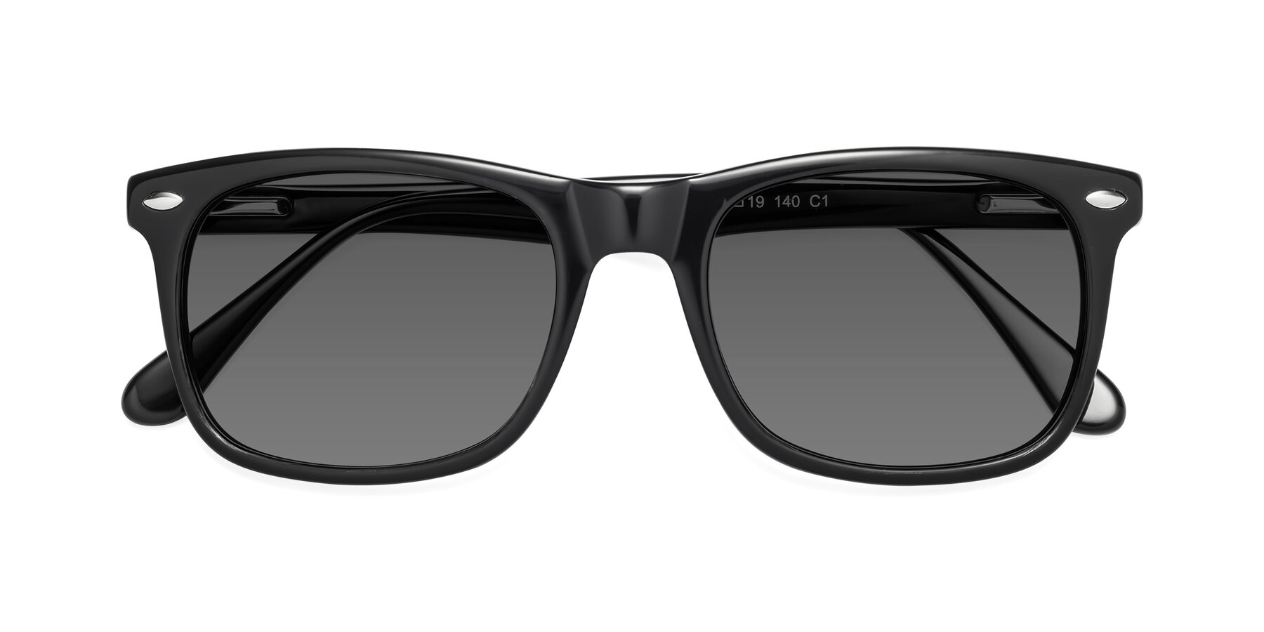 Folded Front of 007 in Black with Medium Gray Tinted Lenses