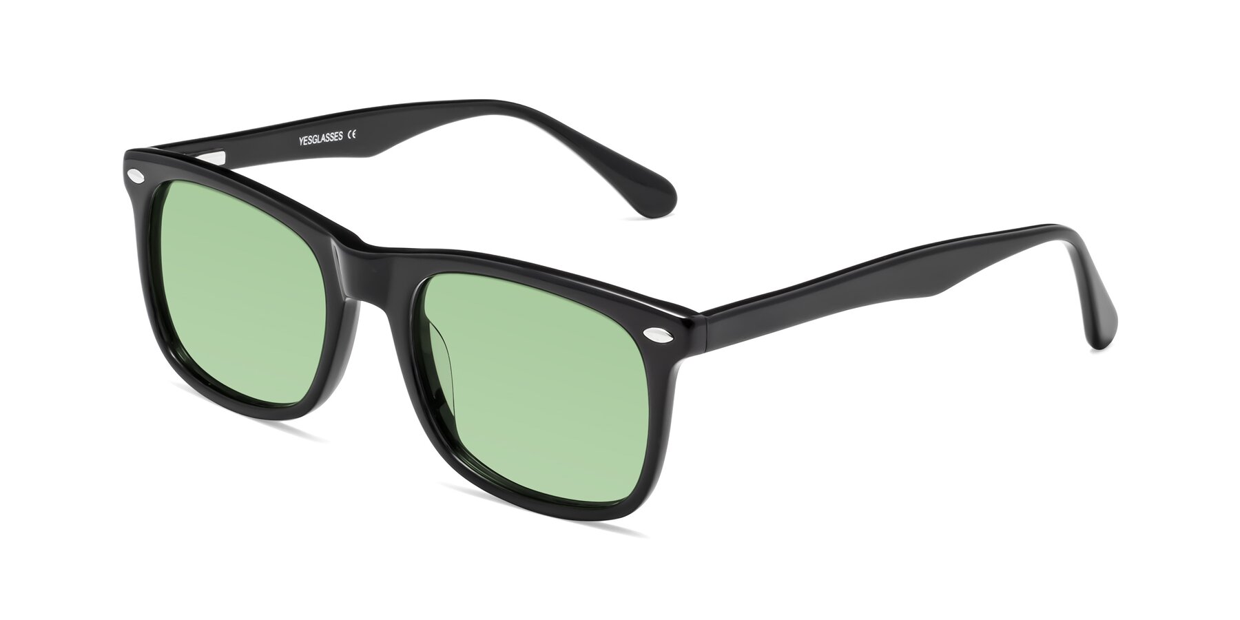 Angle of 007 in Black with Medium Green Tinted Lenses