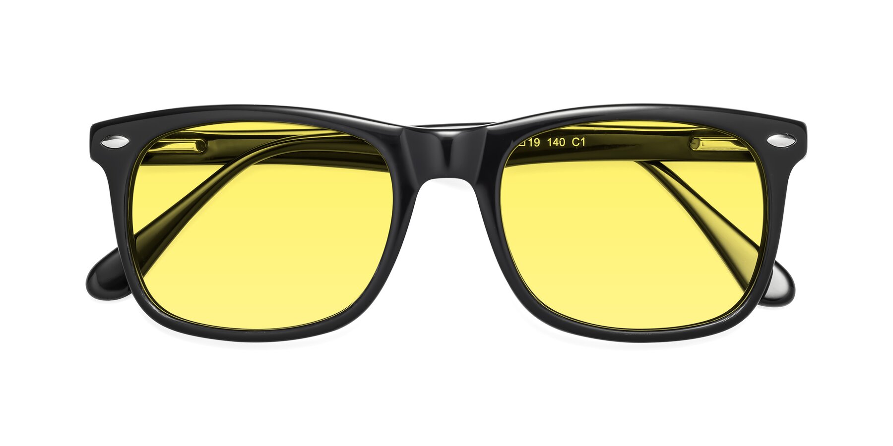 Folded Front of 007 in Black with Medium Yellow Tinted Lenses