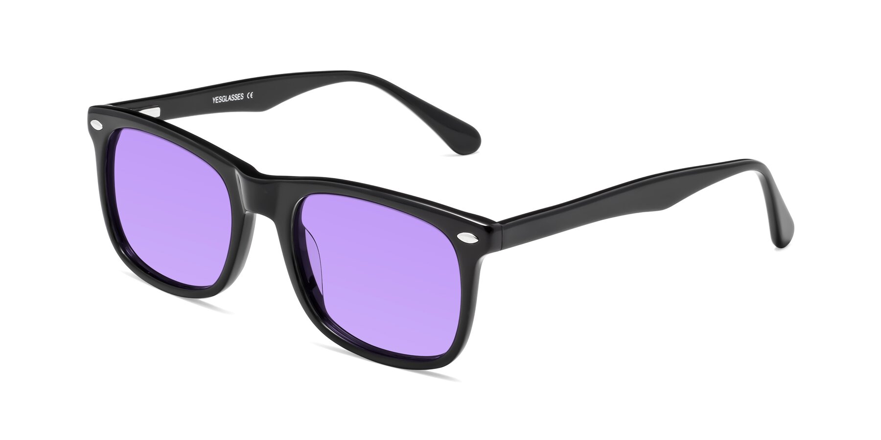 Angle of 007 in Black with Medium Purple Tinted Lenses
