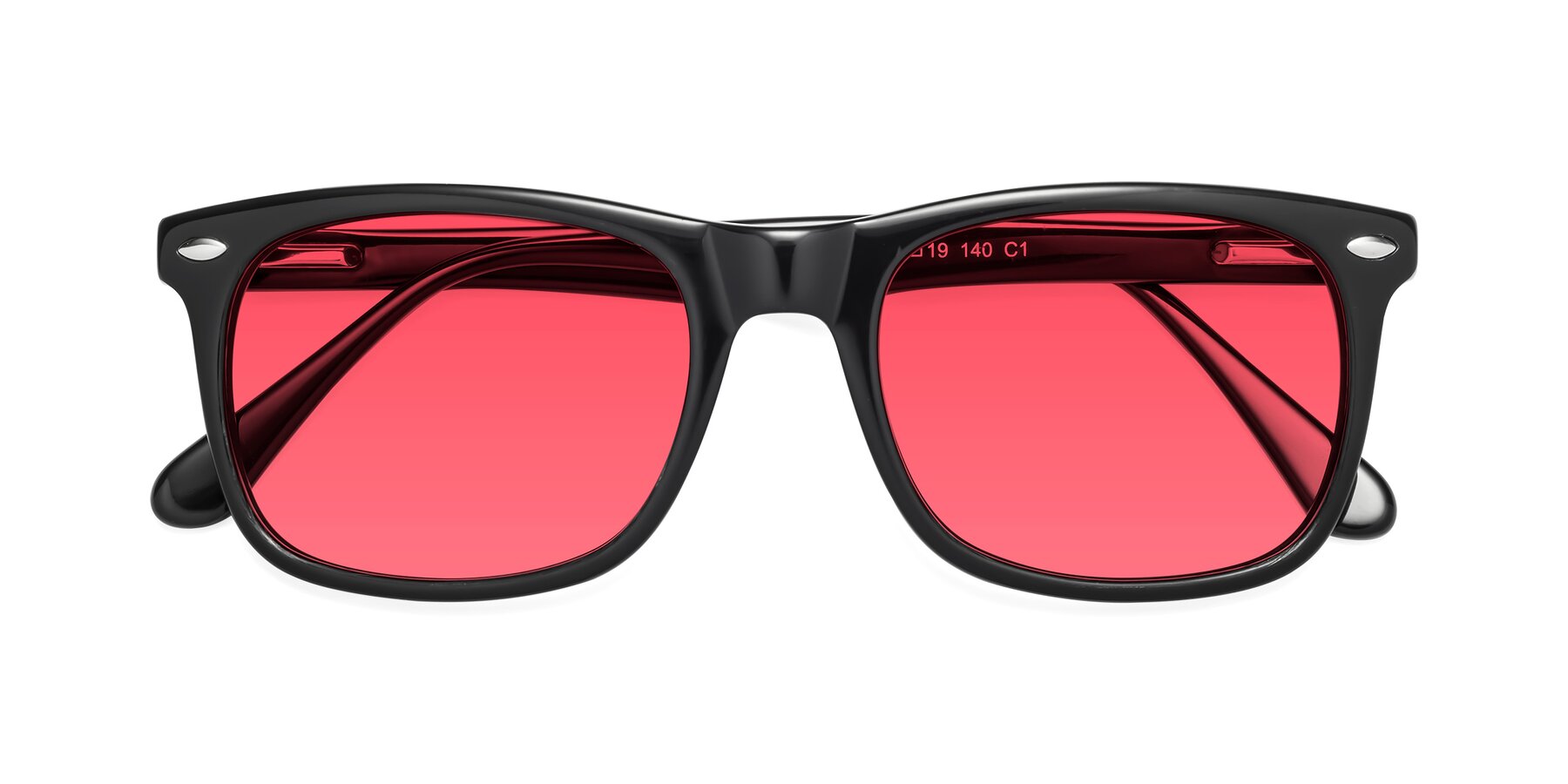 Folded Front of 007 in Black with Red Tinted Lenses