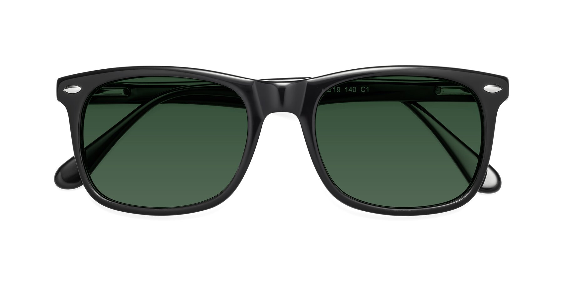 Folded Front of 007 in Black with Green Tinted Lenses