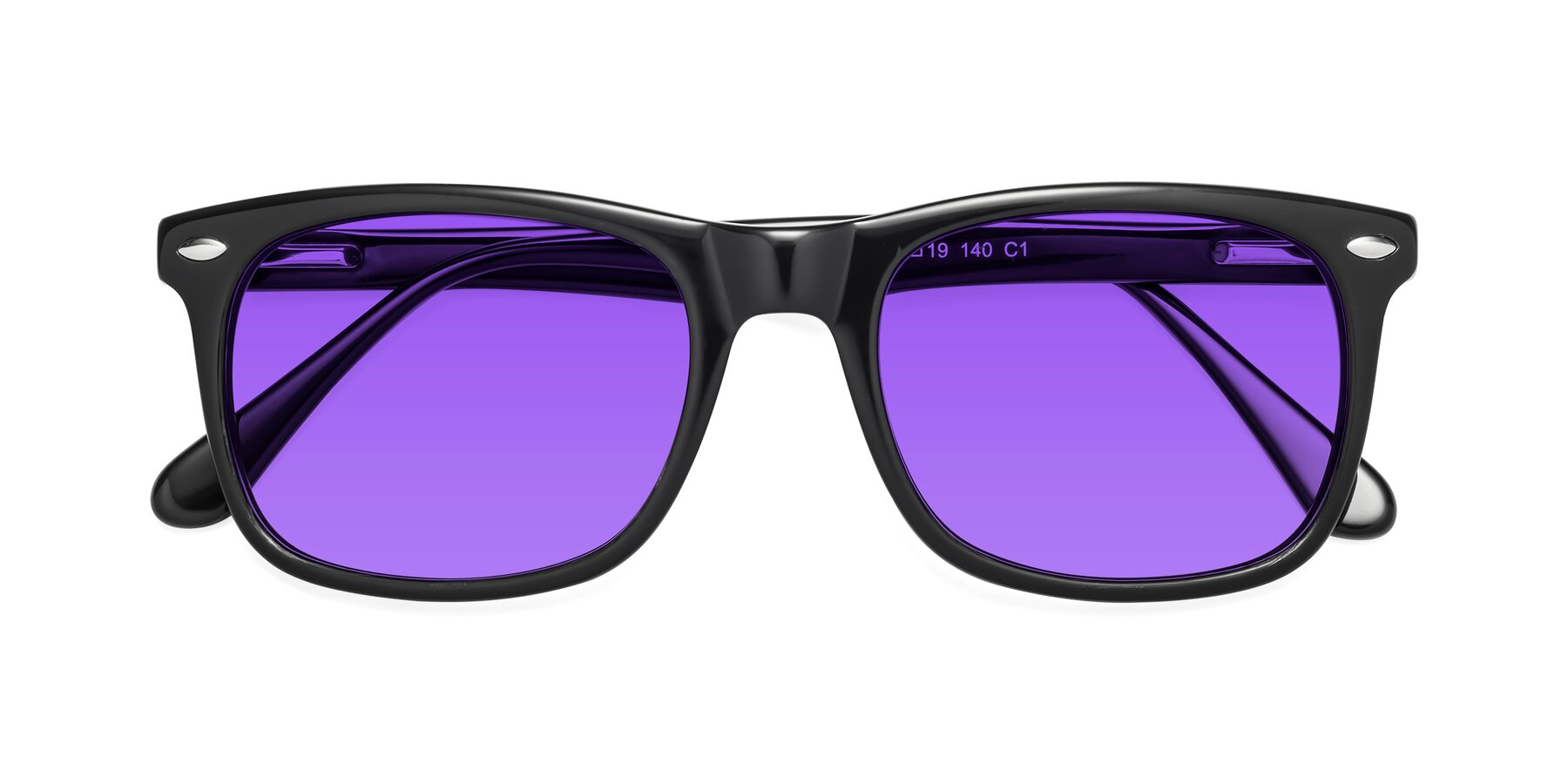 Folded Front of 007 in Black with Purple Tinted Lenses