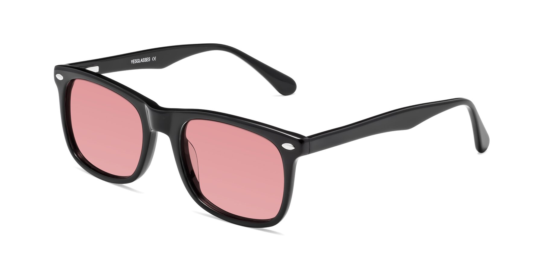 Angle of 007 in Black with Medium Garnet Tinted Lenses