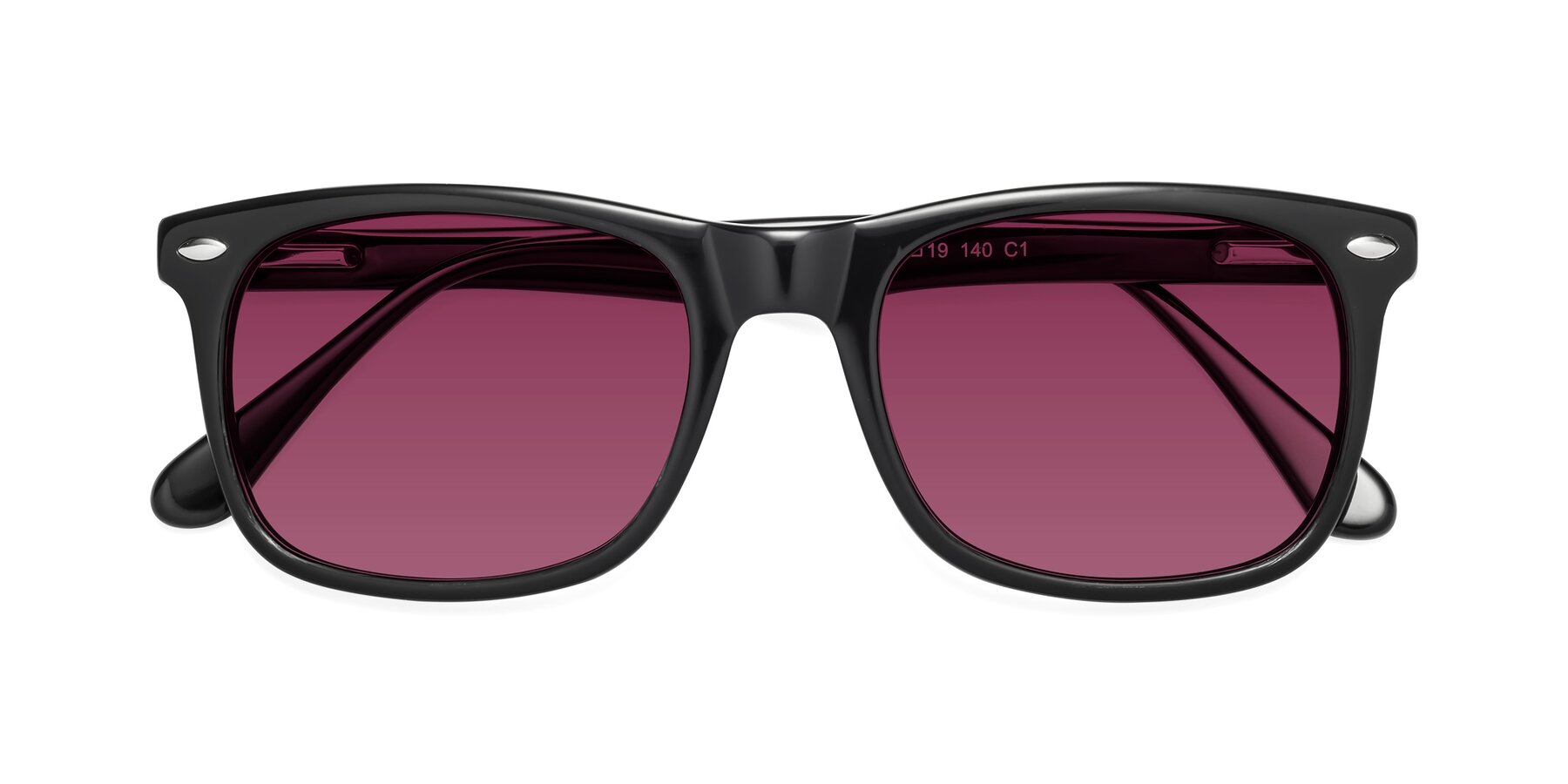 Folded Front of 007 in Black with Wine Tinted Lenses