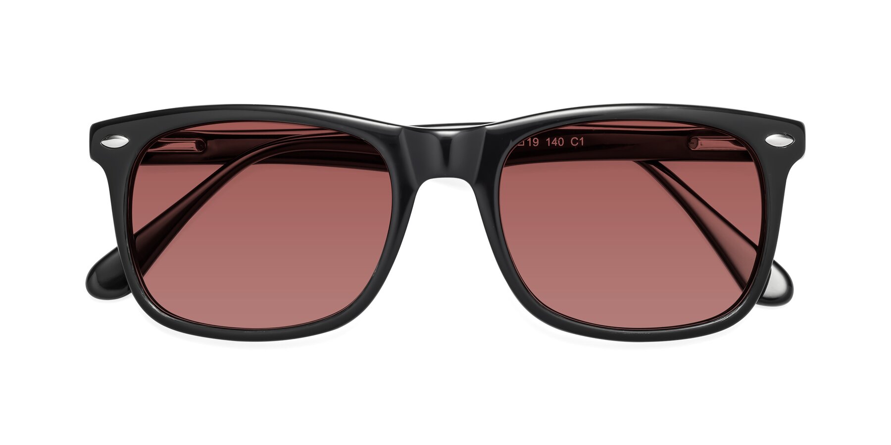 Folded Front of 007 in Black with Garnet Tinted Lenses