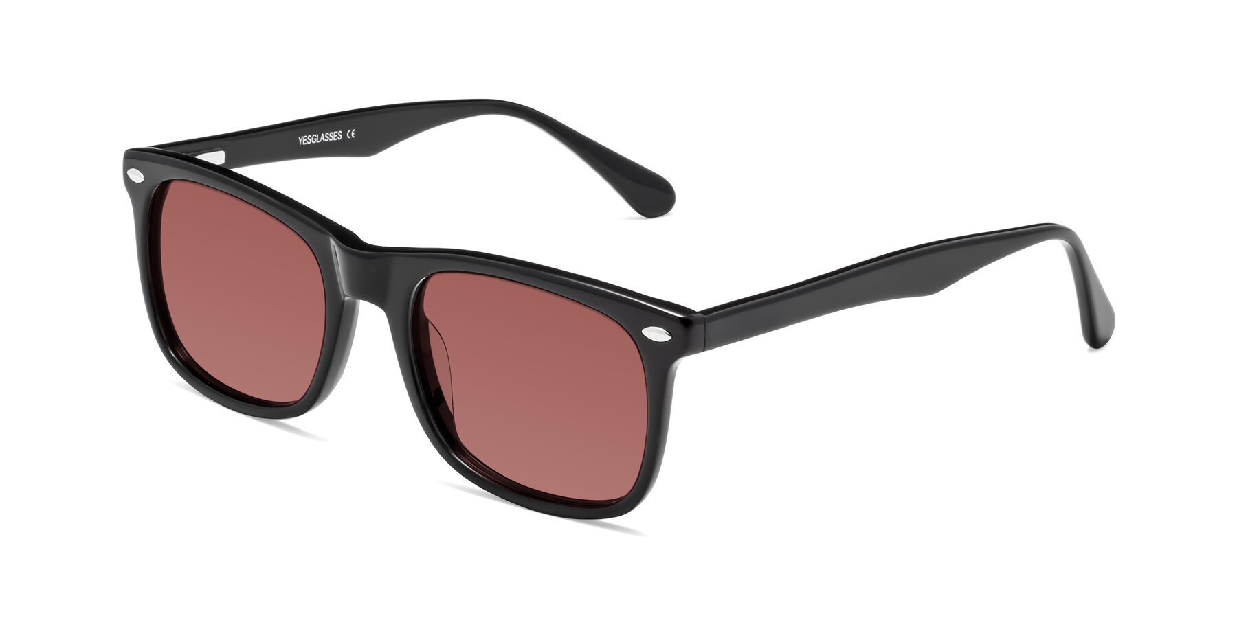 Angle of 007 in Black with Garnet Tinted Lenses