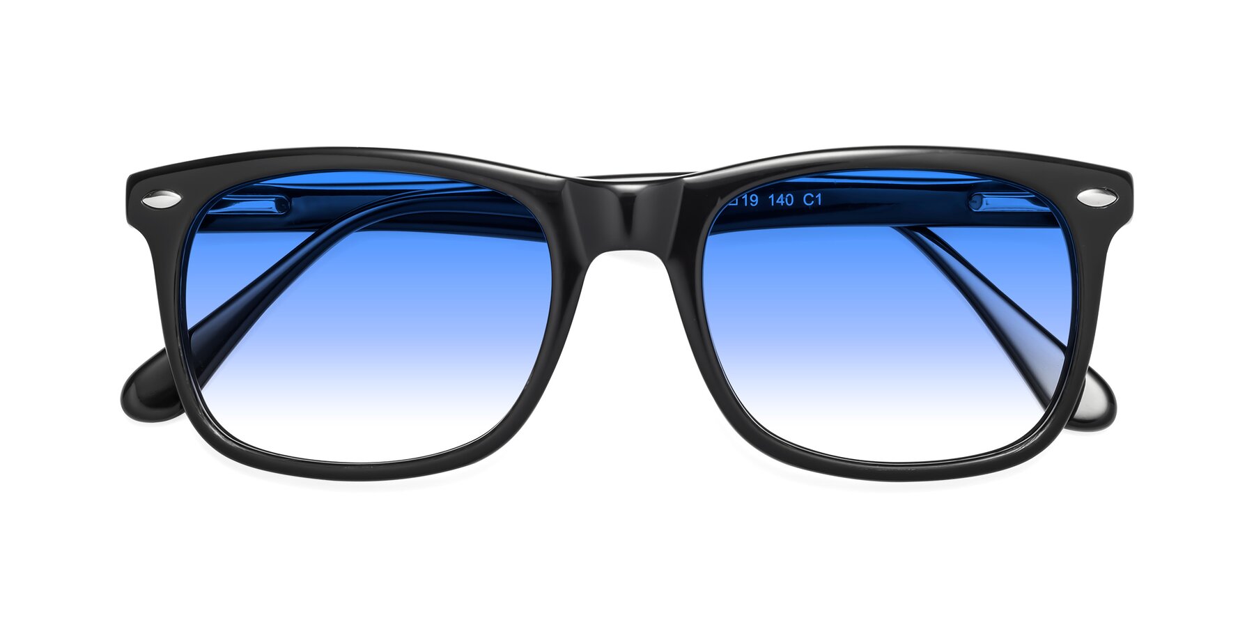 Folded Front of 007 in Black with Blue Gradient Lenses