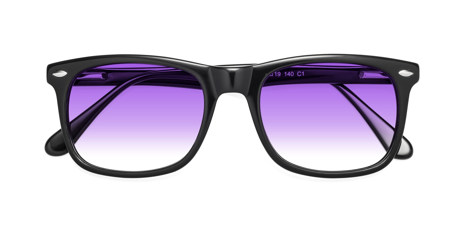 Folded Front of 007 in Black with Purple Gradient Lenses